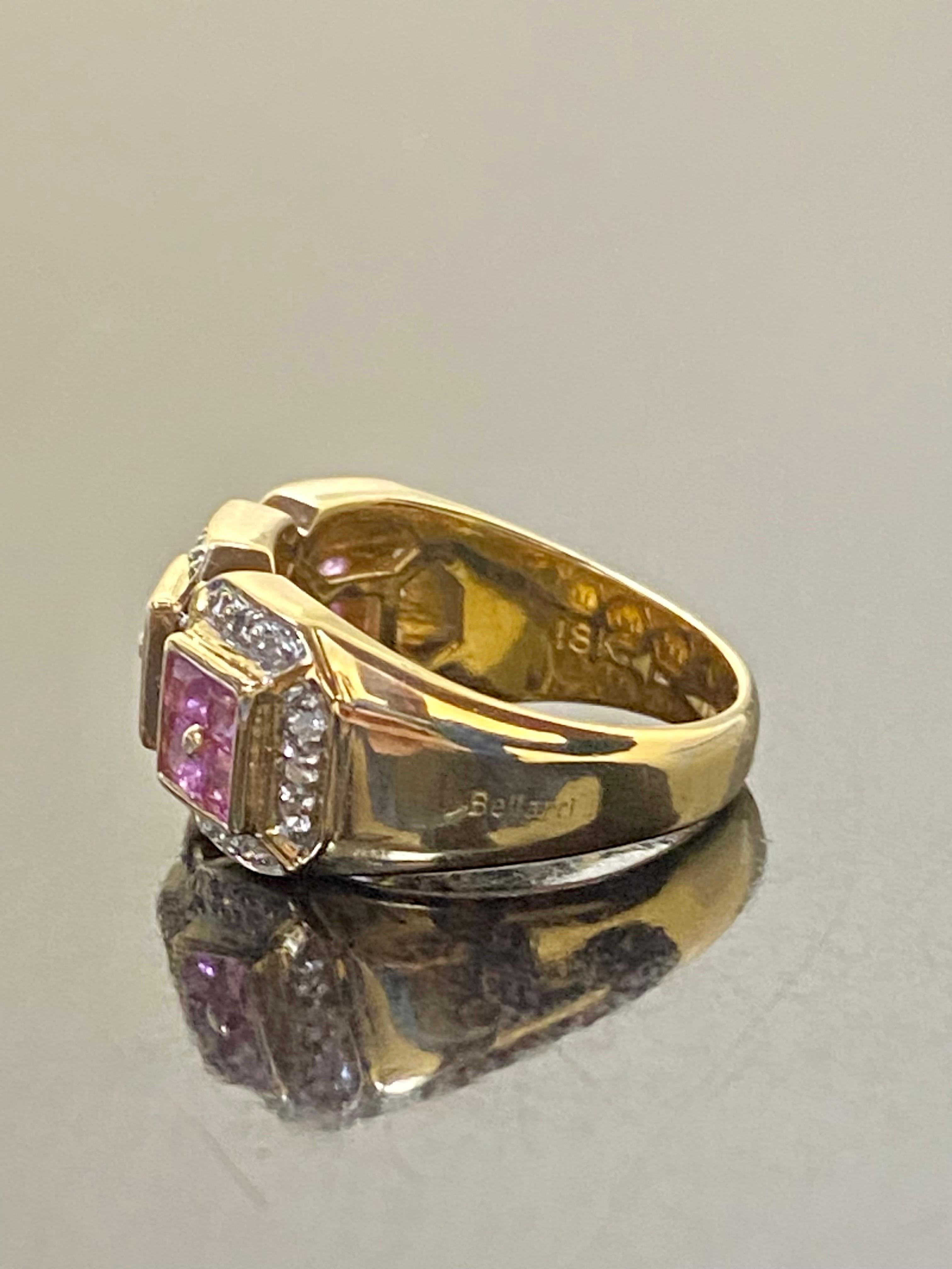 Women's Bellarri 18K Yellow Gold Princess Cut Pink Sapphire Diamond Engagement Band For Sale