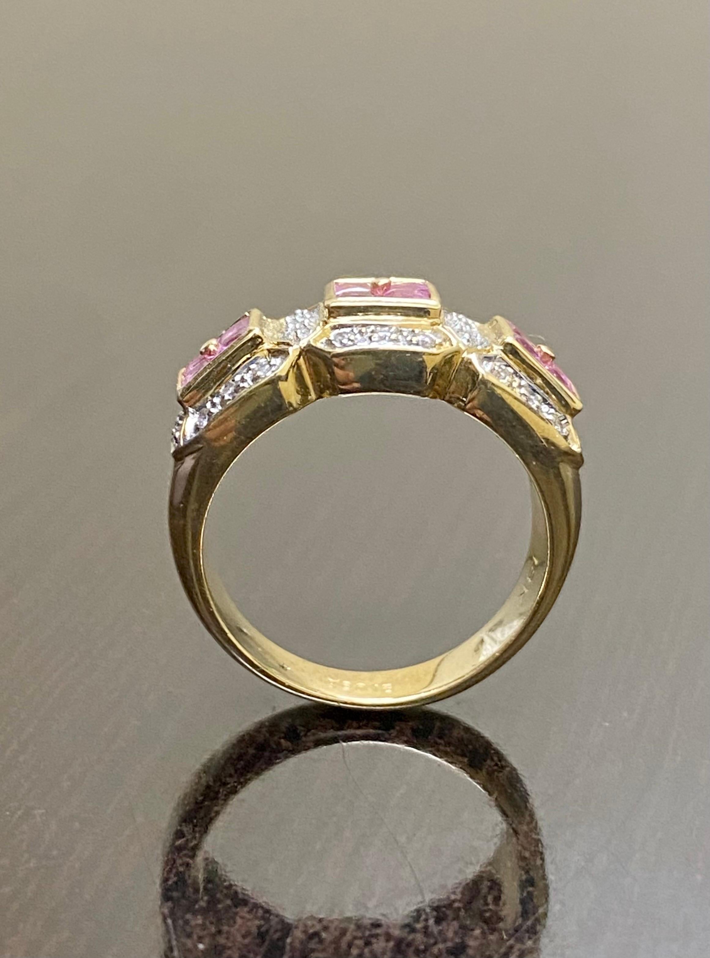 Bellarri 18K Yellow Gold Princess Cut Pink Sapphire Diamond Engagement Band For Sale 1