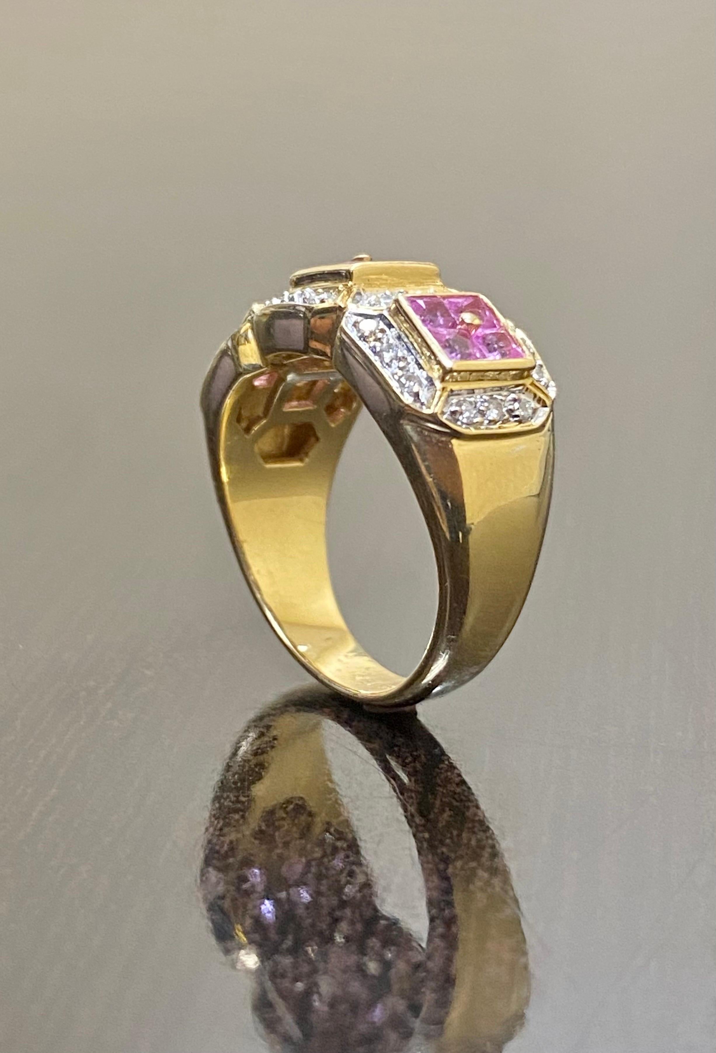 Bellarri 18K Yellow Gold Princess Cut Pink Sapphire Diamond Engagement Band For Sale 3