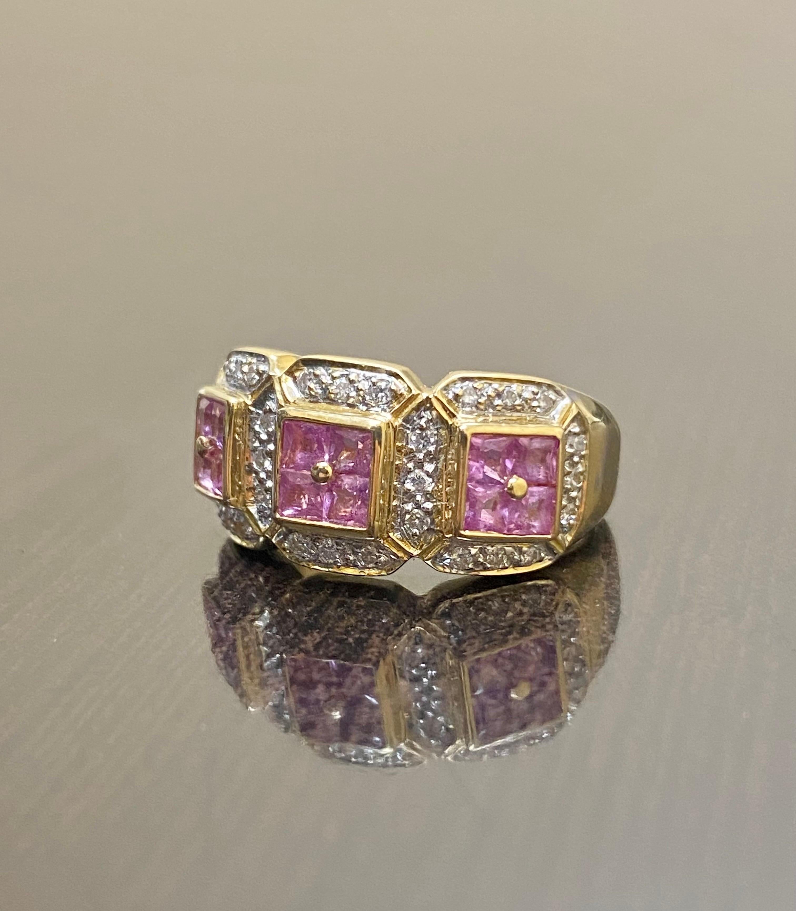 Bellarri 18K Yellow Gold Princess Cut Pink Sapphire Diamond Engagement Band For Sale 4
