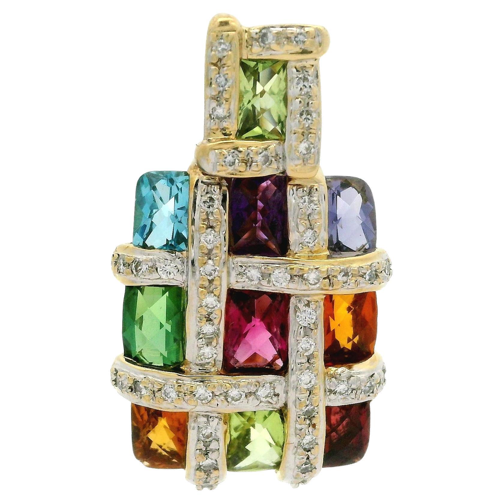 Bellarri, ciondolo in oro giallo 18 carati con pietre preziose multicolore e diamanti, che si arricchisce di un'altra gemma in vendita