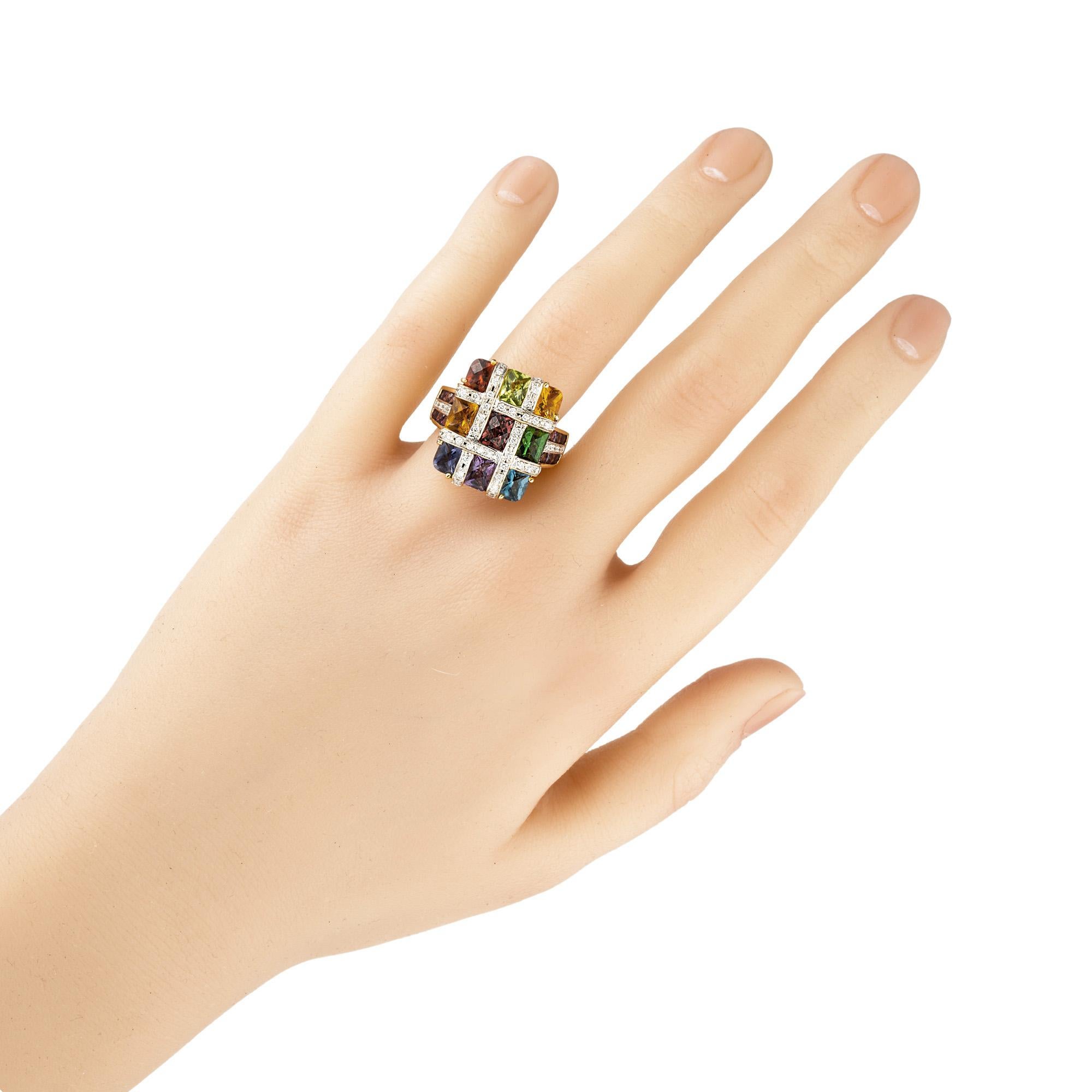 Bellarri 4.68 Carat Multi-Color Gemstone Diamond Gold Mosaic Cocktail Ring 2
