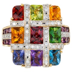 Bellarri 4.68 Carat Multi-Color Gemstone Diamond Gold Mosaic Cocktail Ring
