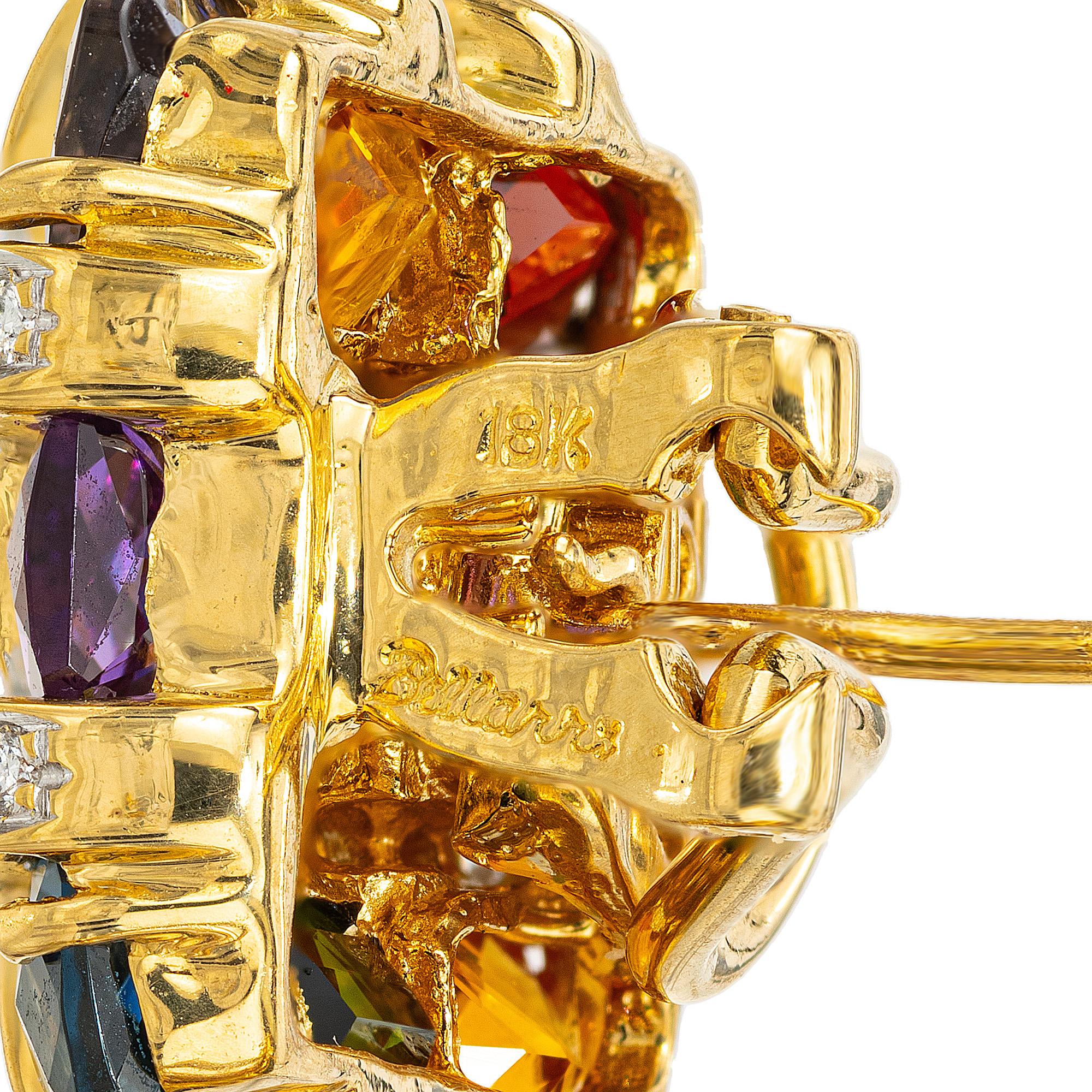 Bellarri 7.00 Carat Multi-Color Gemstone Diamond Yellow Gold Mosaic Earrings 1