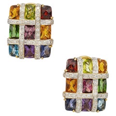 Bellarri 7.00 Carat Multi-Color Gemstone Diamond Yellow Gold Mosaic Earrings