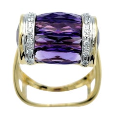 Bellarri Amethyst and Diamond Asymmetrical Cocktail Ring in 18 Karat Yellow Gold