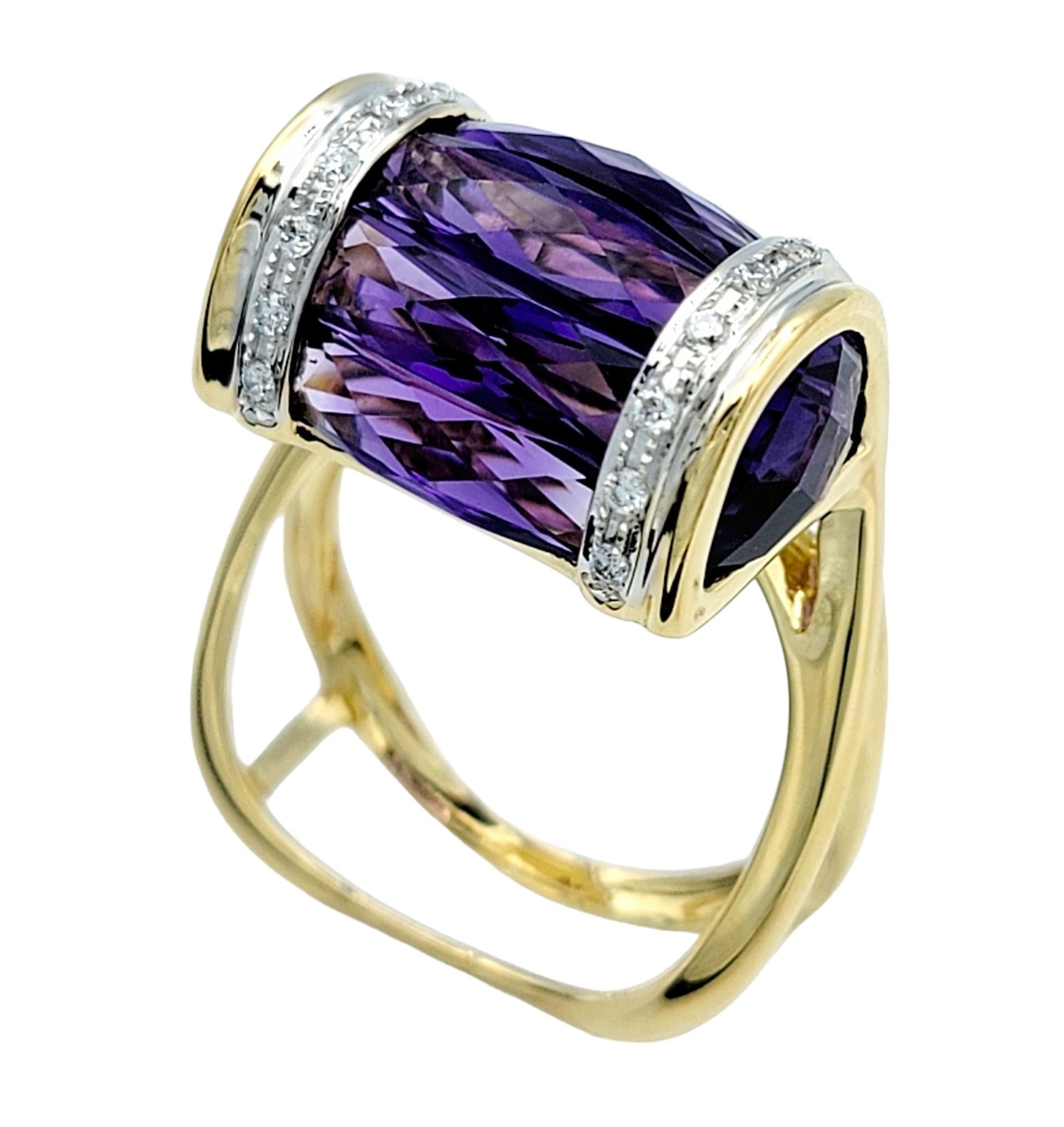 Contemporary Bellarri Amethyst and Diamond Asymmetrical Cocktail Ring in 18 Karat Yellow Gold For Sale