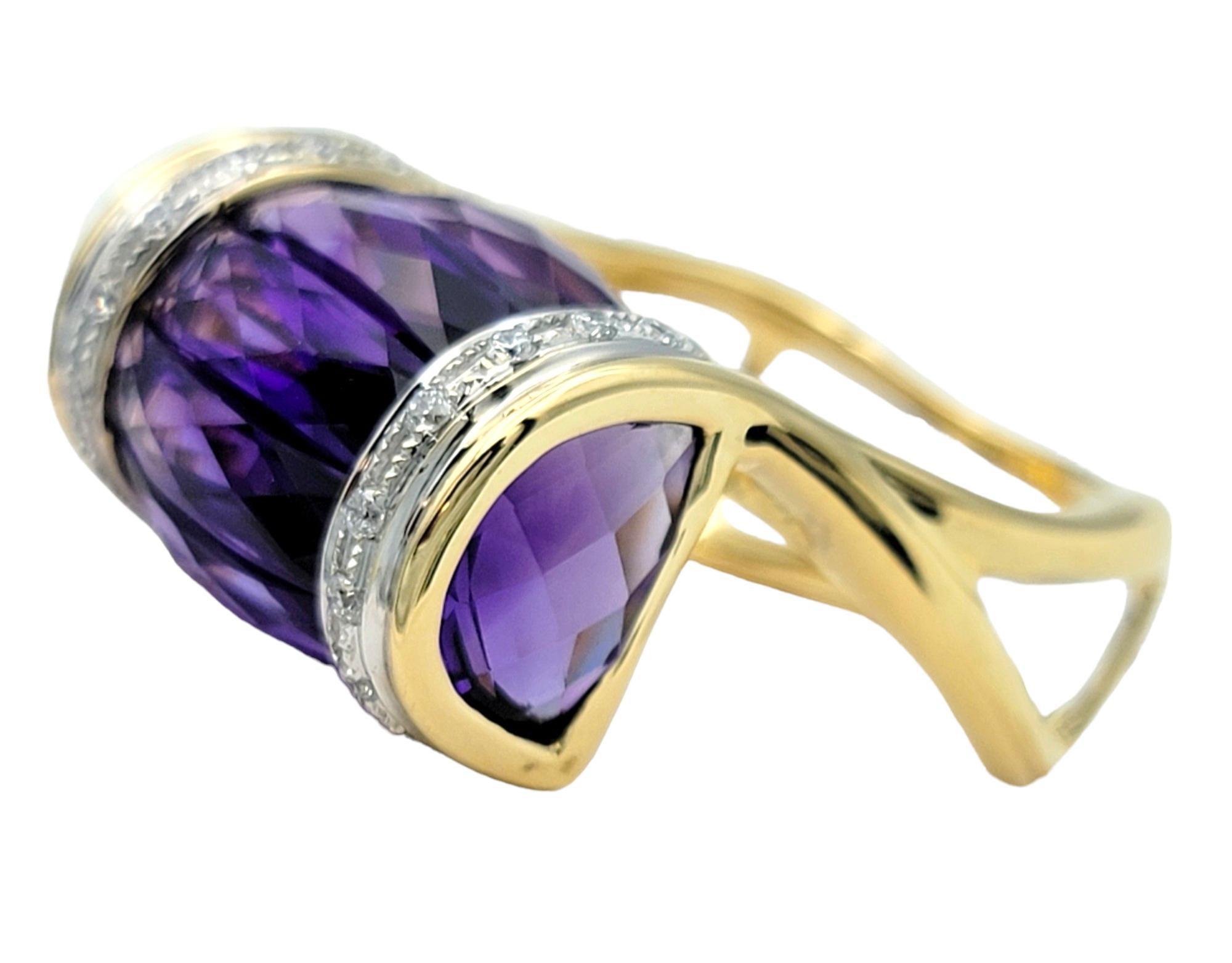 Bellarri Amethyst and Diamond Asymmetrical Cocktail Ring in 18 Karat Yellow Gold In Good Condition For Sale In Scottsdale, AZ