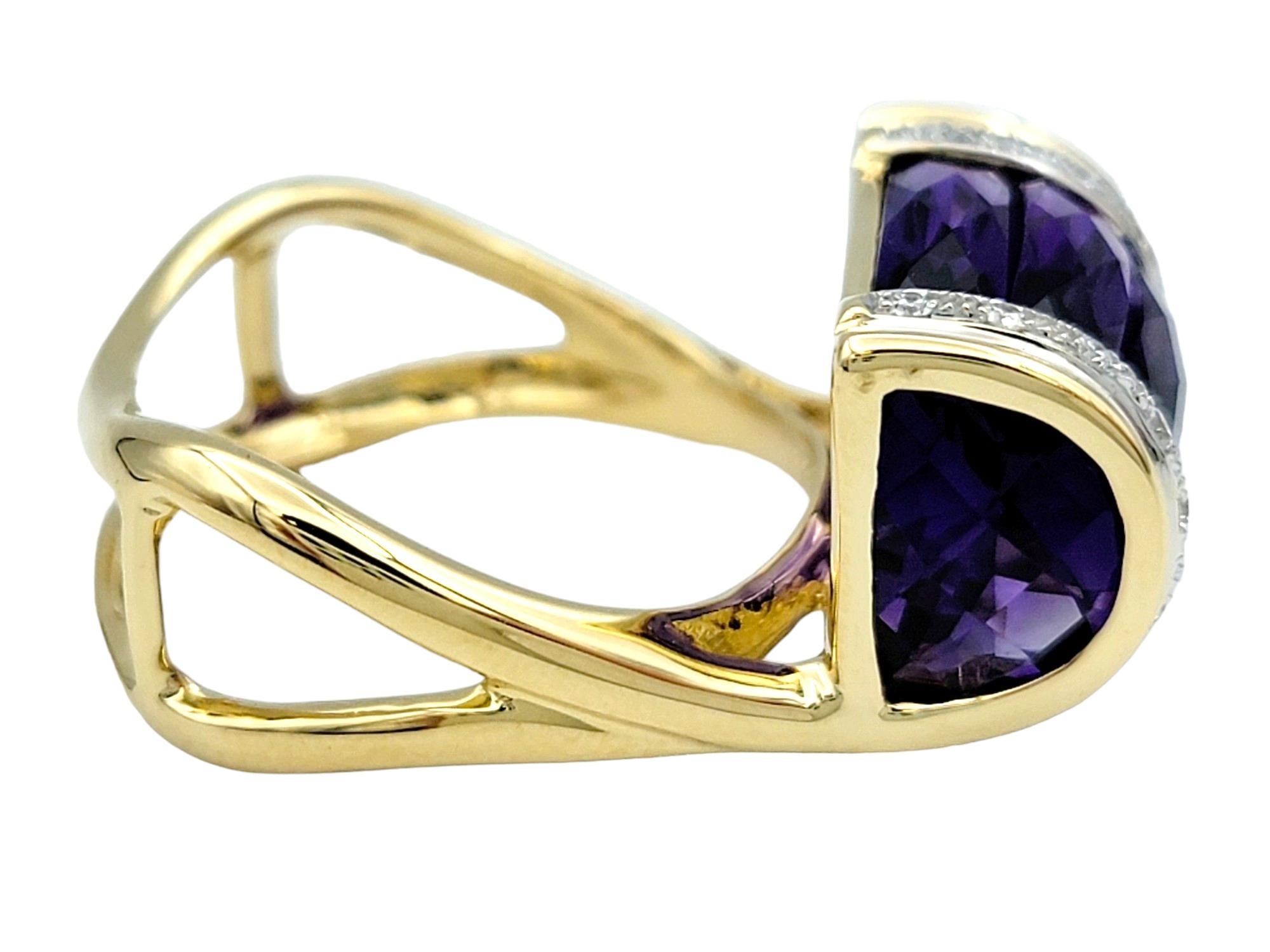 Women's Bellarri Amethyst and Diamond Asymmetrical Cocktail Ring in 18 Karat Yellow Gold For Sale