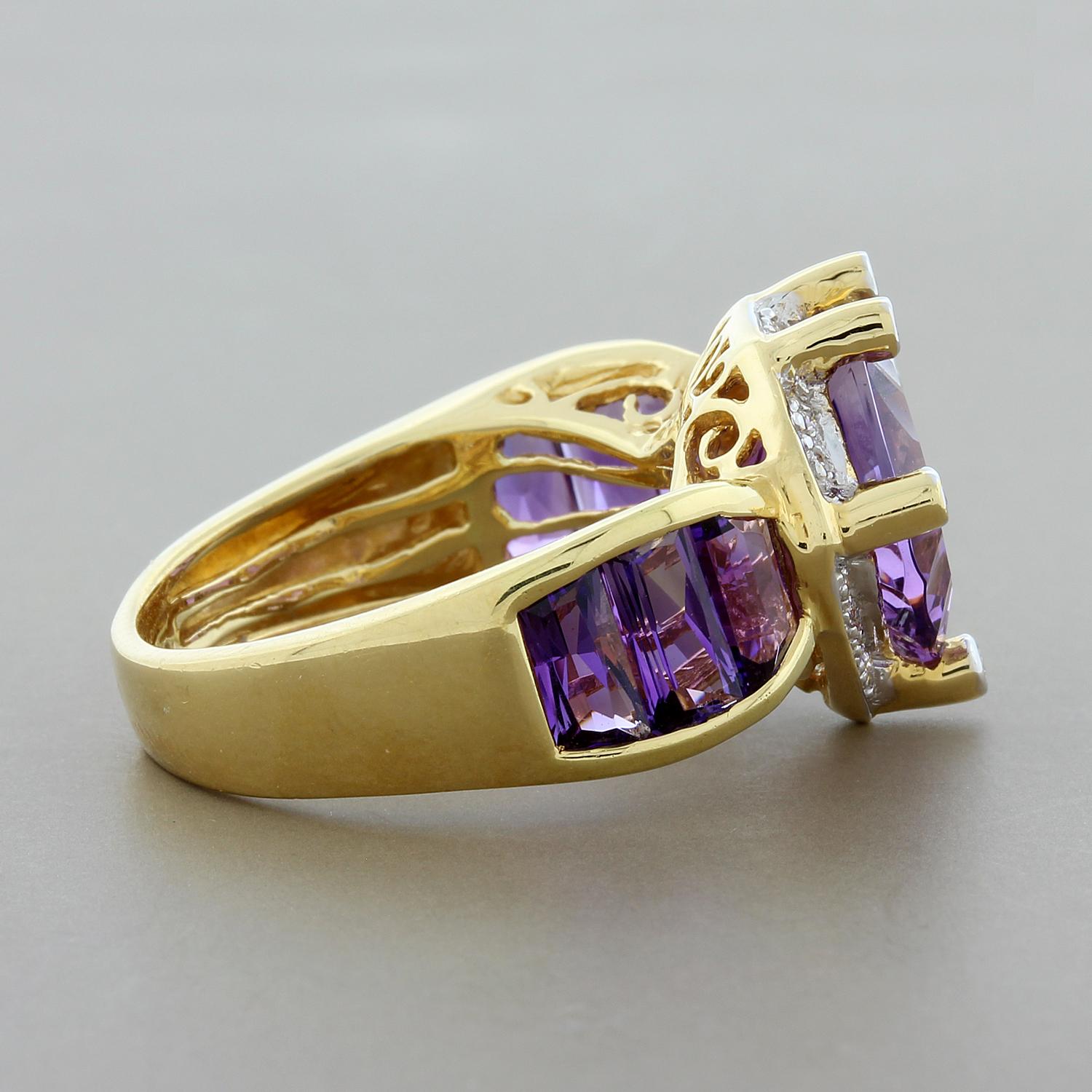 Bellarri Amethyst Diamond Gold Ring In Excellent Condition In Beverly Hills, CA