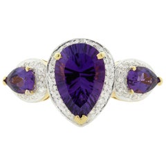 Bellarri Amethyst Diamond Gold Three-Stone Ring