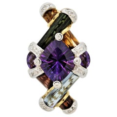 Bellarri Amethyst Diamond Multi-Color Gemstone Gold Pendant