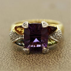 Bellarri Amethyst Diamond Multi-Color Gemstone Gold Ring
