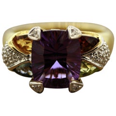 Bellarri Amethyst Diamond Multi-Color Gemstone Gold Ring