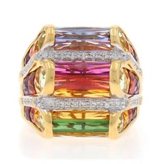 Bellarri Amethyst Granat Citrin Regenbogen Cocktail Ring Gelbgold 18k .16ctw