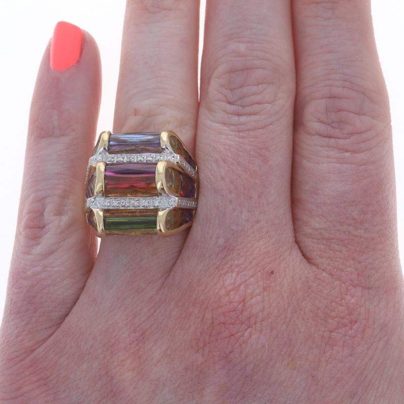 Bellarri Amatista Granate Citrino Arco Iris Cóctel Anillo Oro Amarillo 18k .16ctw Corte redondo en venta