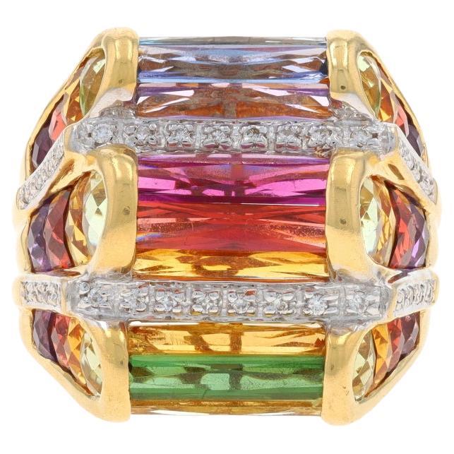 Bellarri Amatista Granate Citrino Arco Iris Cóctel Anillo Oro Amarillo 18k .16ctw en venta