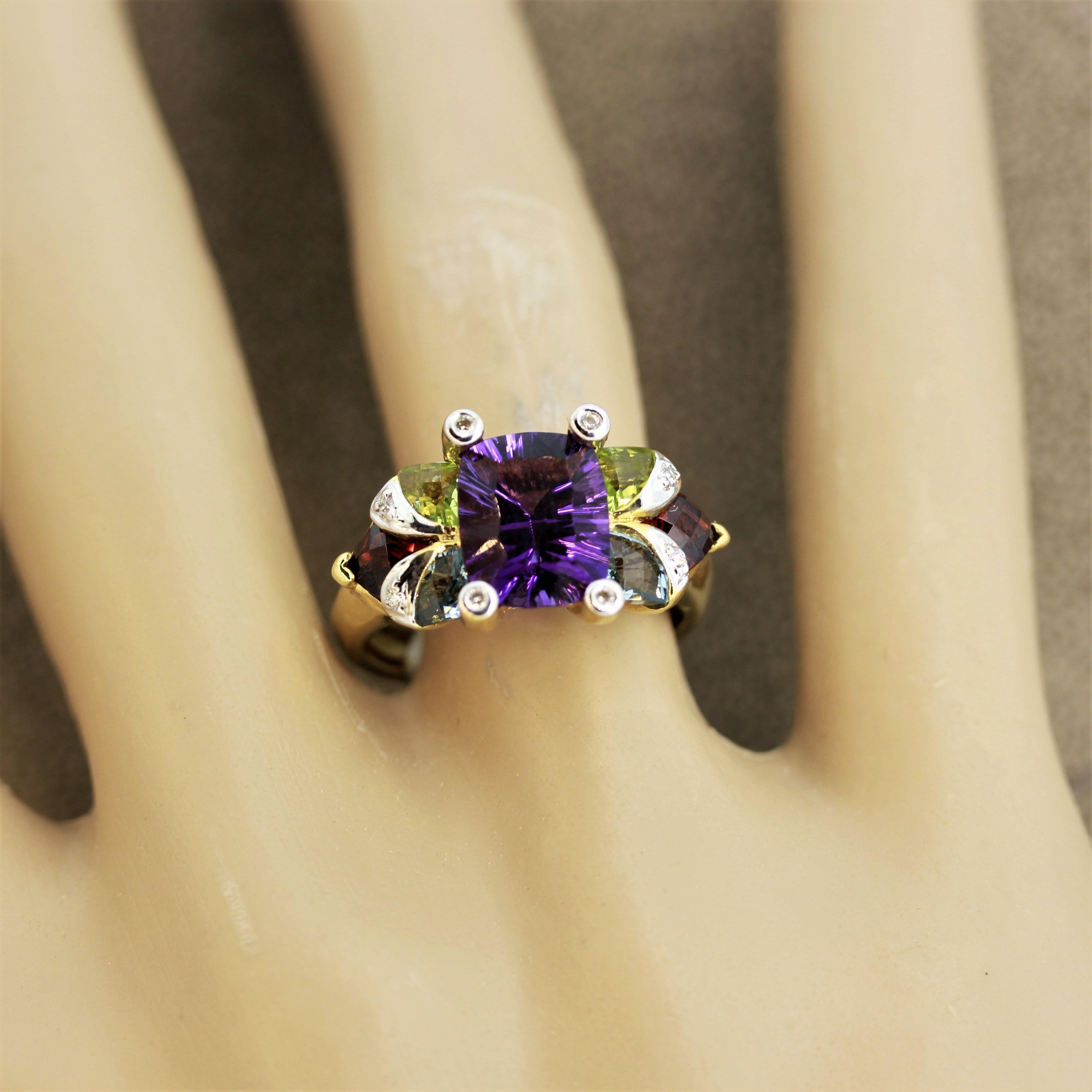 Bellarri Amethyst Multi-Color Gemstone Diamond Gold Ring 5