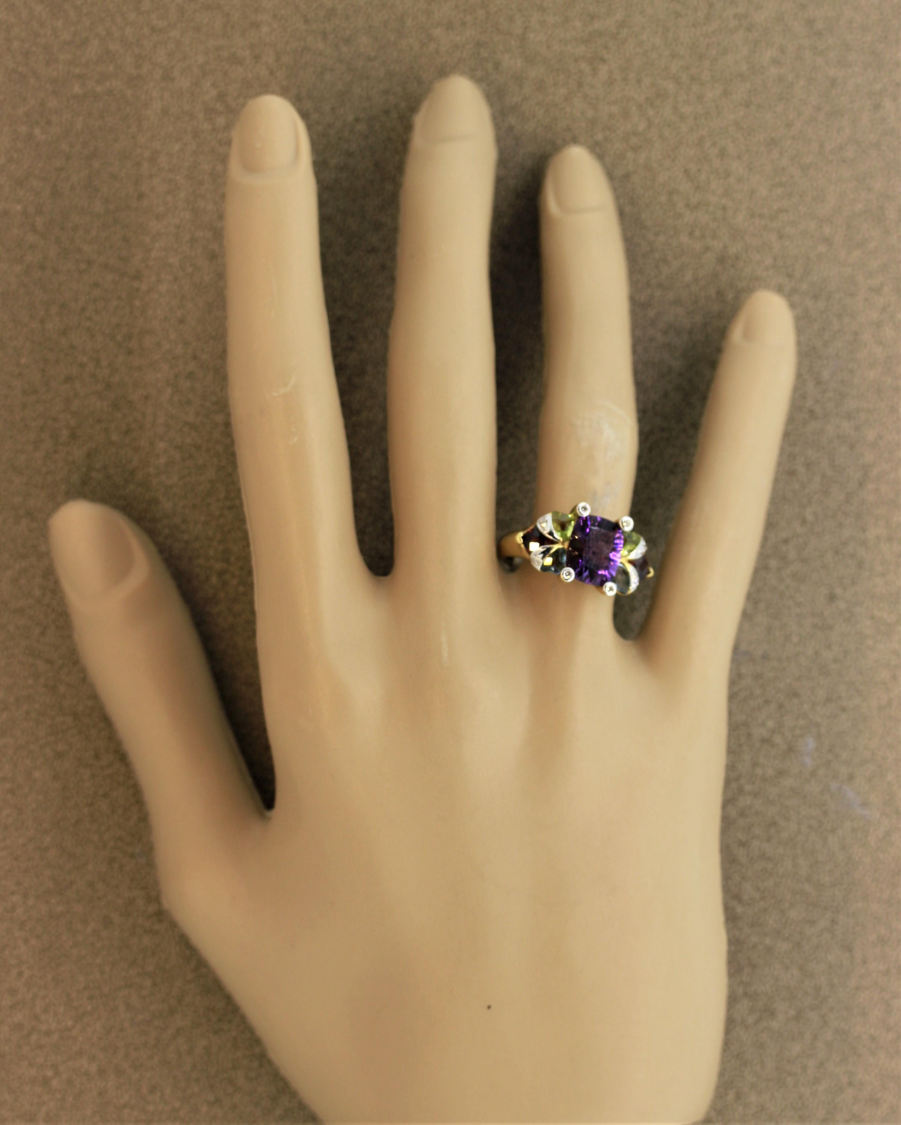 Bellarri Amethyst Multi-Color Gemstone Diamond Gold Ring 6