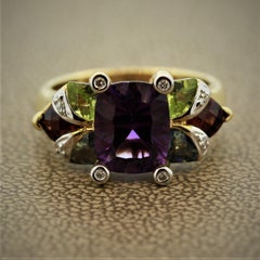 Bellarri Amethyst Multi-Color Gemstone Diamond Gold Ring