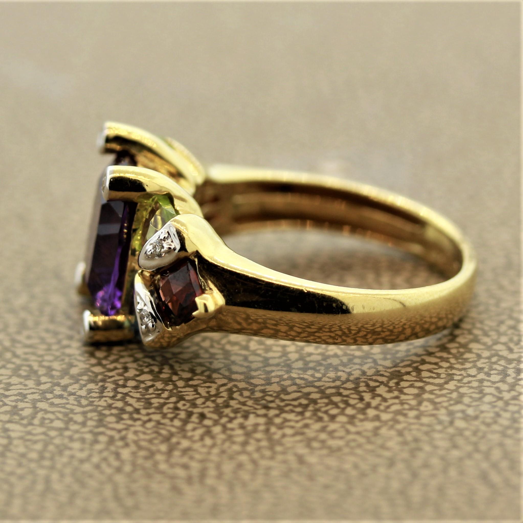 Bellarri Amethyst Multi-Color Gemstone Diamond Gold Ring In New Condition In Beverly Hills, CA