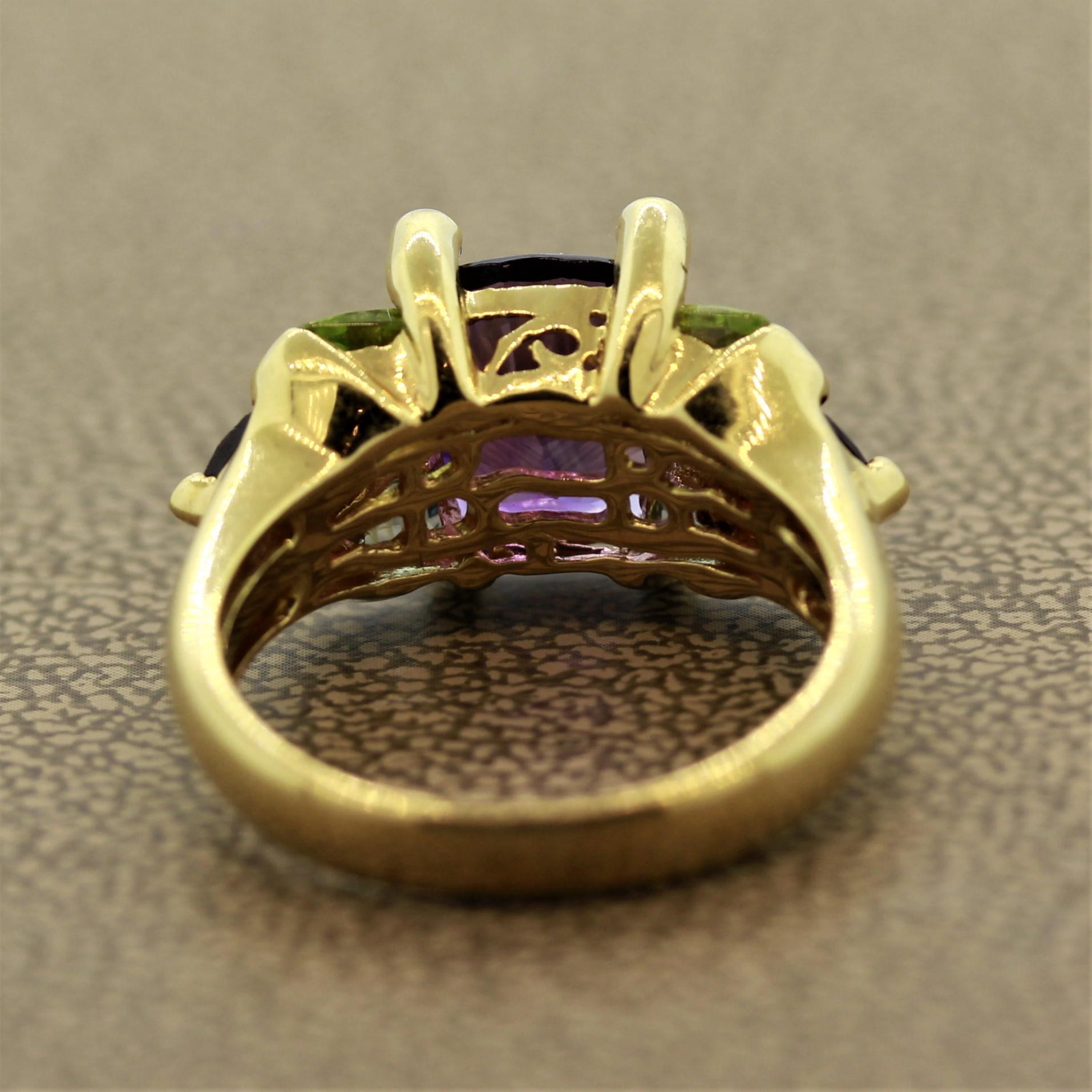 Women's or Men's Bellarri Amethyst Multi-Color Gemstone Diamond Gold Ring
