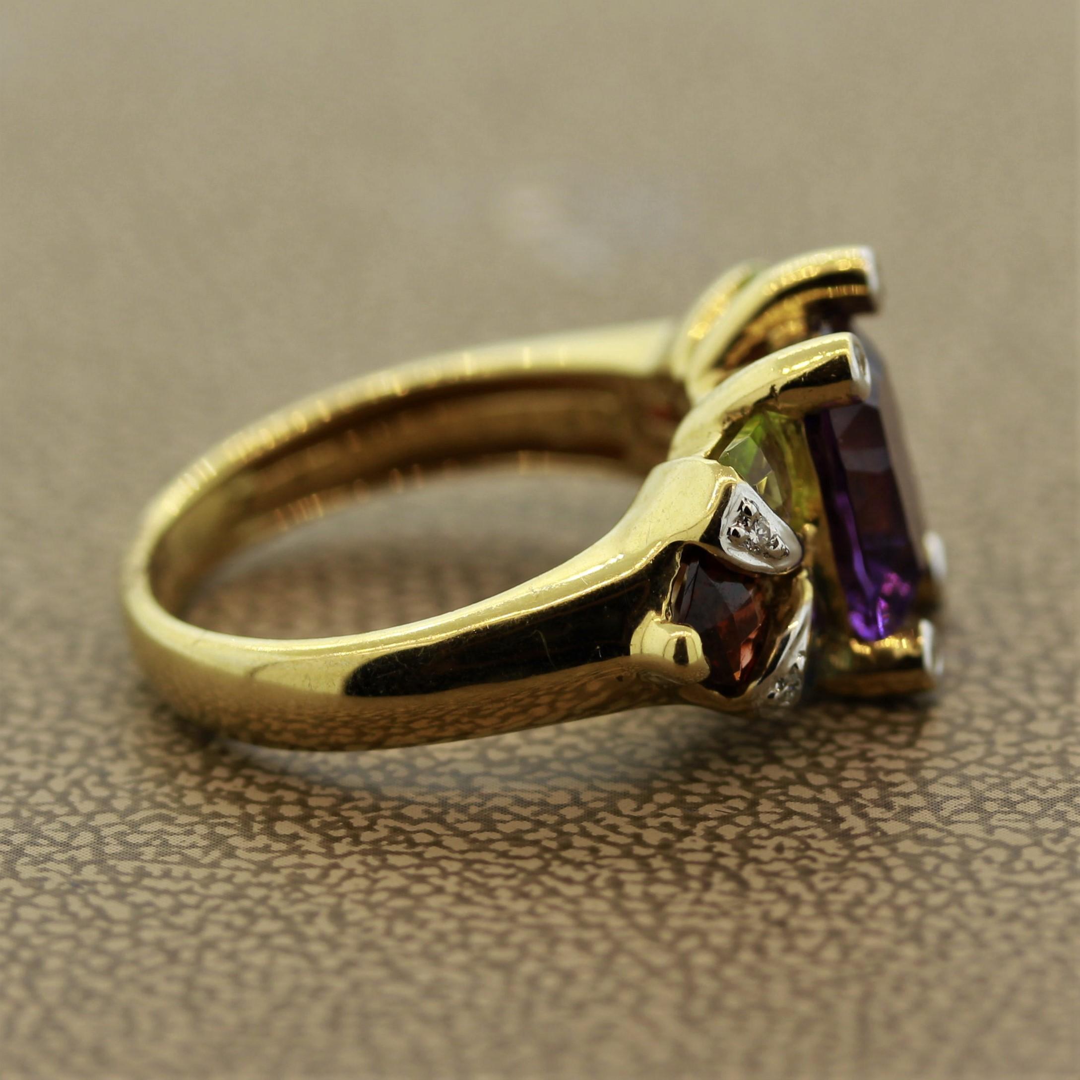 Bellarri Amethyst Multi-Color Gemstone Diamond Gold Ring 1