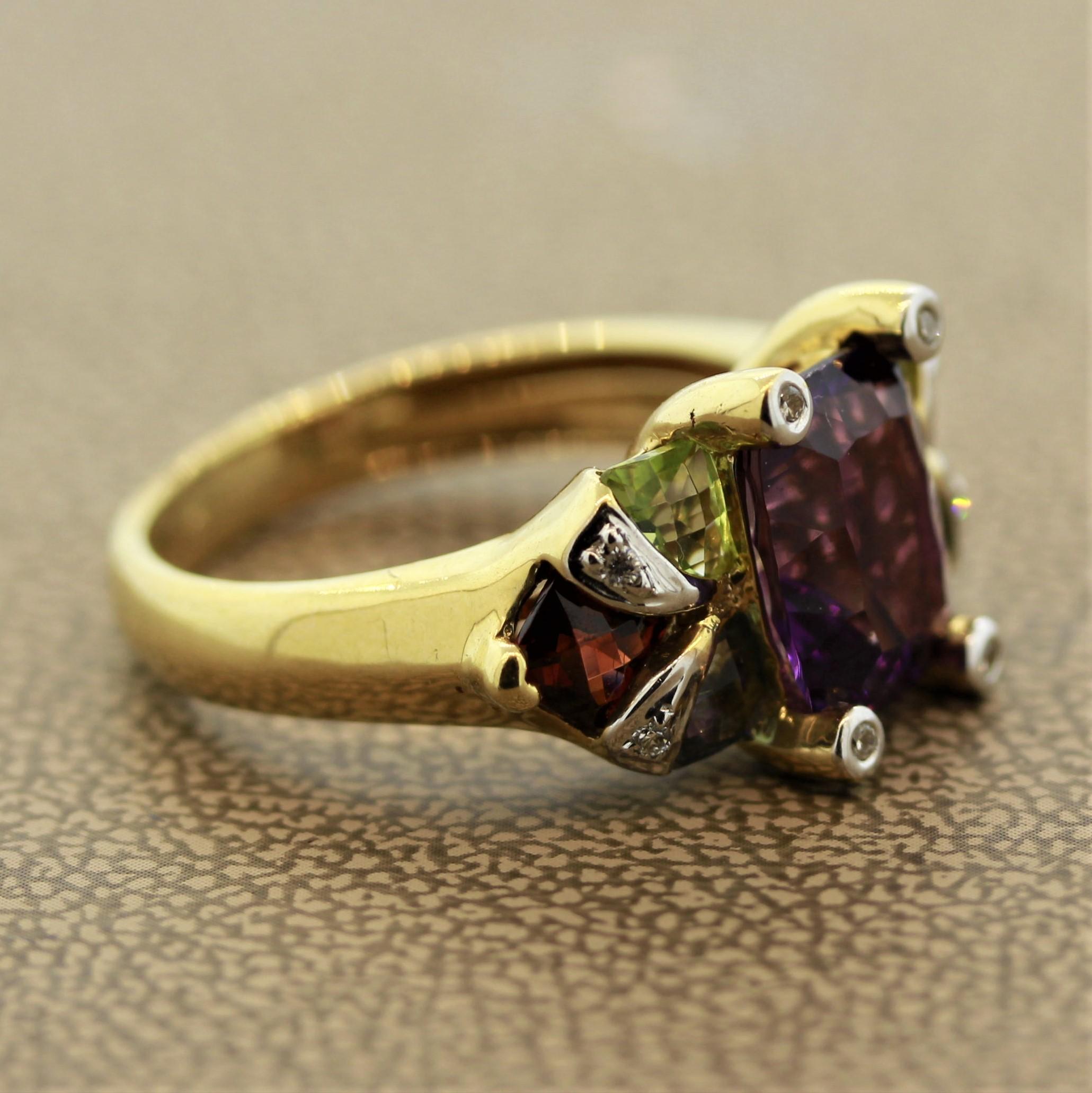 Bellarri Amethyst Multi-Color Gemstone Diamond Gold Ring 2