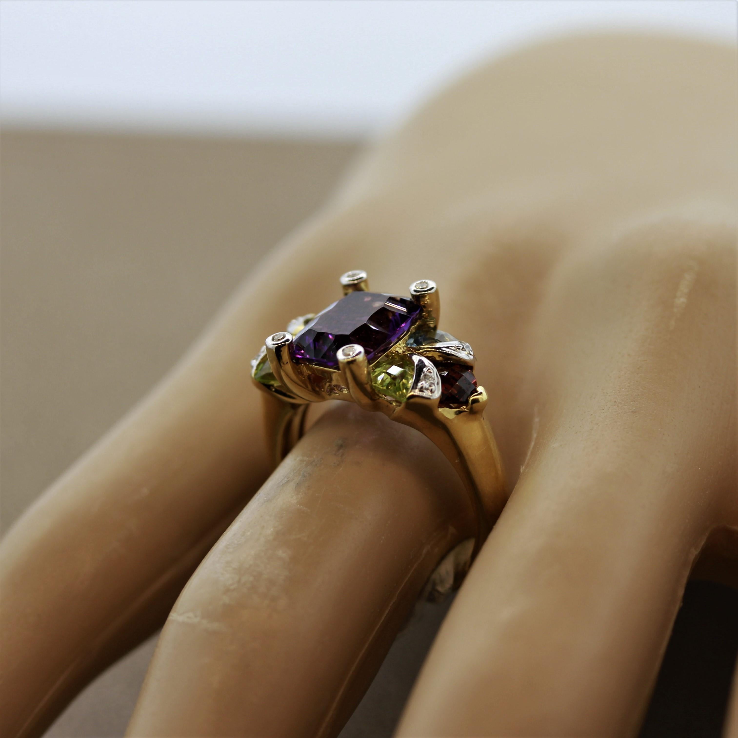 Bellarri Amethyst Multi-Color Gemstone Diamond Gold Ring 3