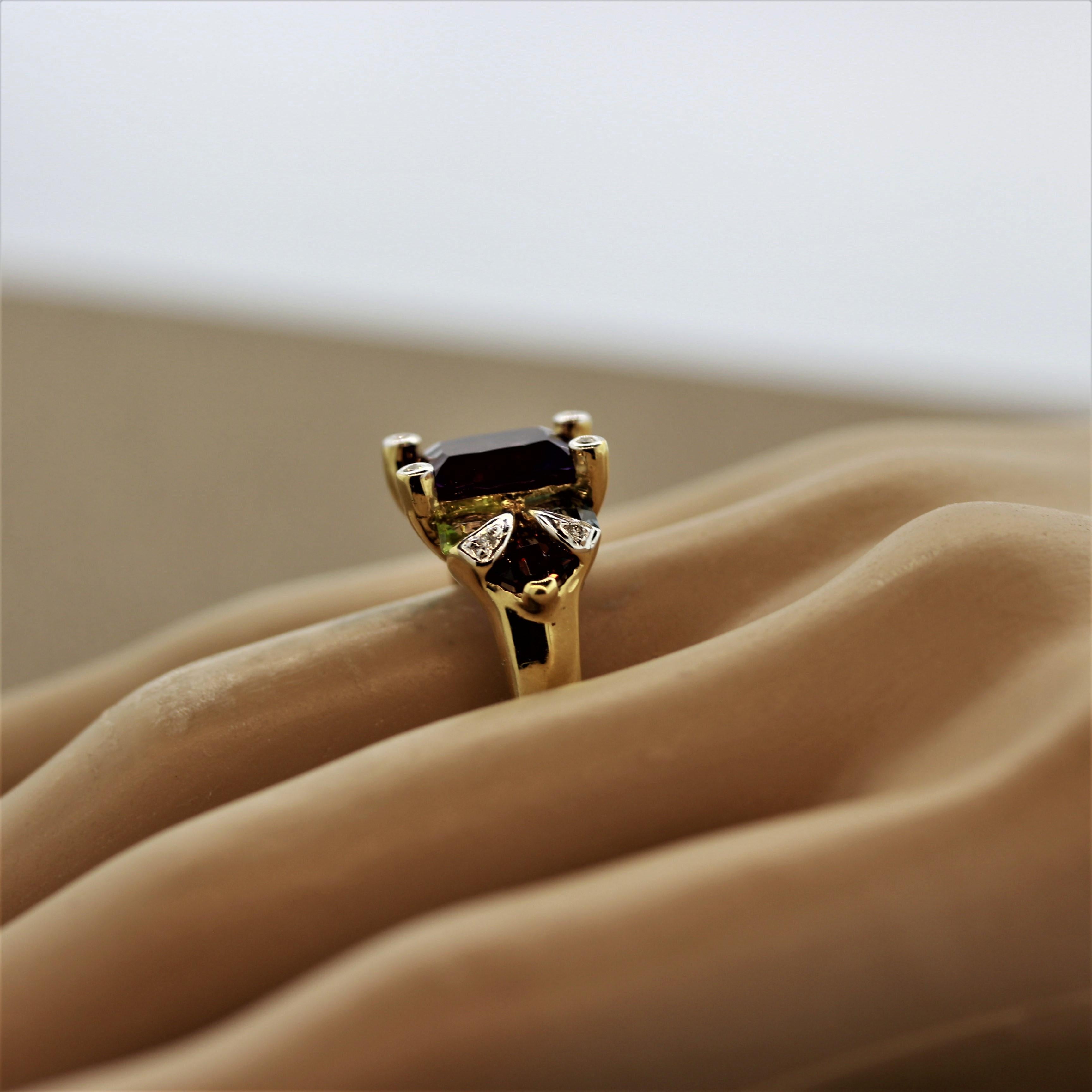 Bellarri Amethyst Multi-Color Gemstone Diamond Gold Ring 4