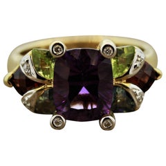 Bellarri Amethyst Multi-Color Gemstone Diamond Gold Ring