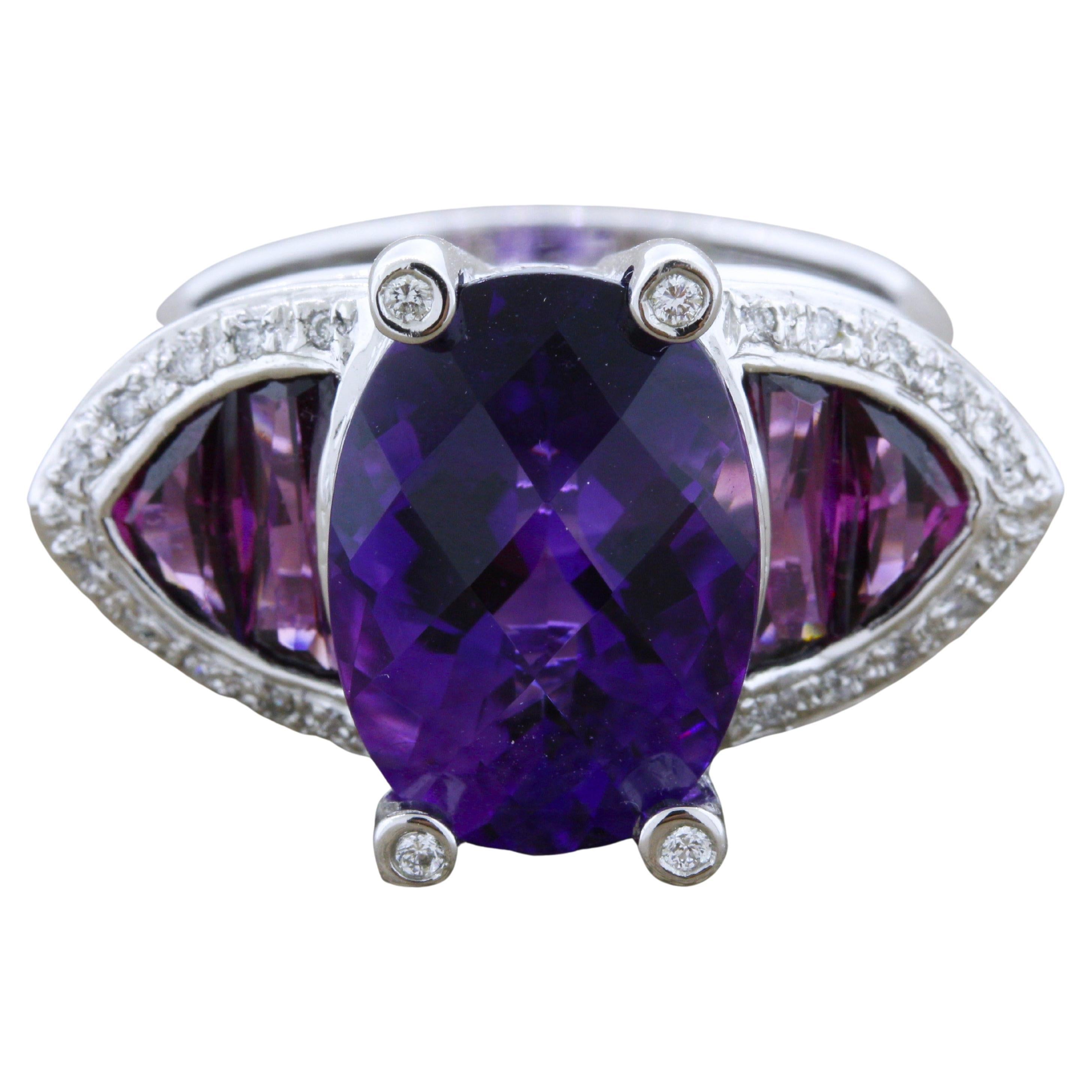 Bellarri Amethyst Multi-Color Gemstone Diamond Gold Ring