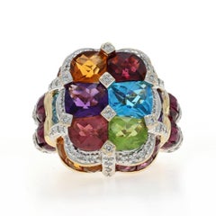 Bellarri Anello Cocktail Ametista Topazio Peridoto Oro Giallo 18k Cuscino 8.00ctw Sz7