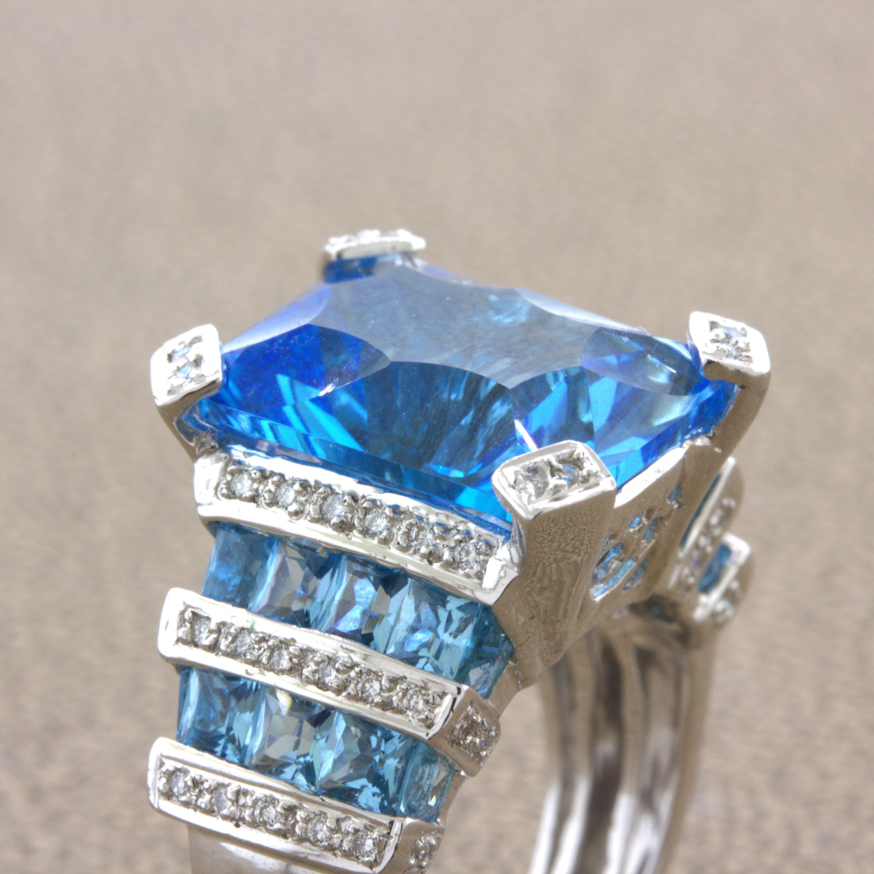 Bellarri Bague en or blanc 18 carats avec topaze bleue et diamants en vente 5