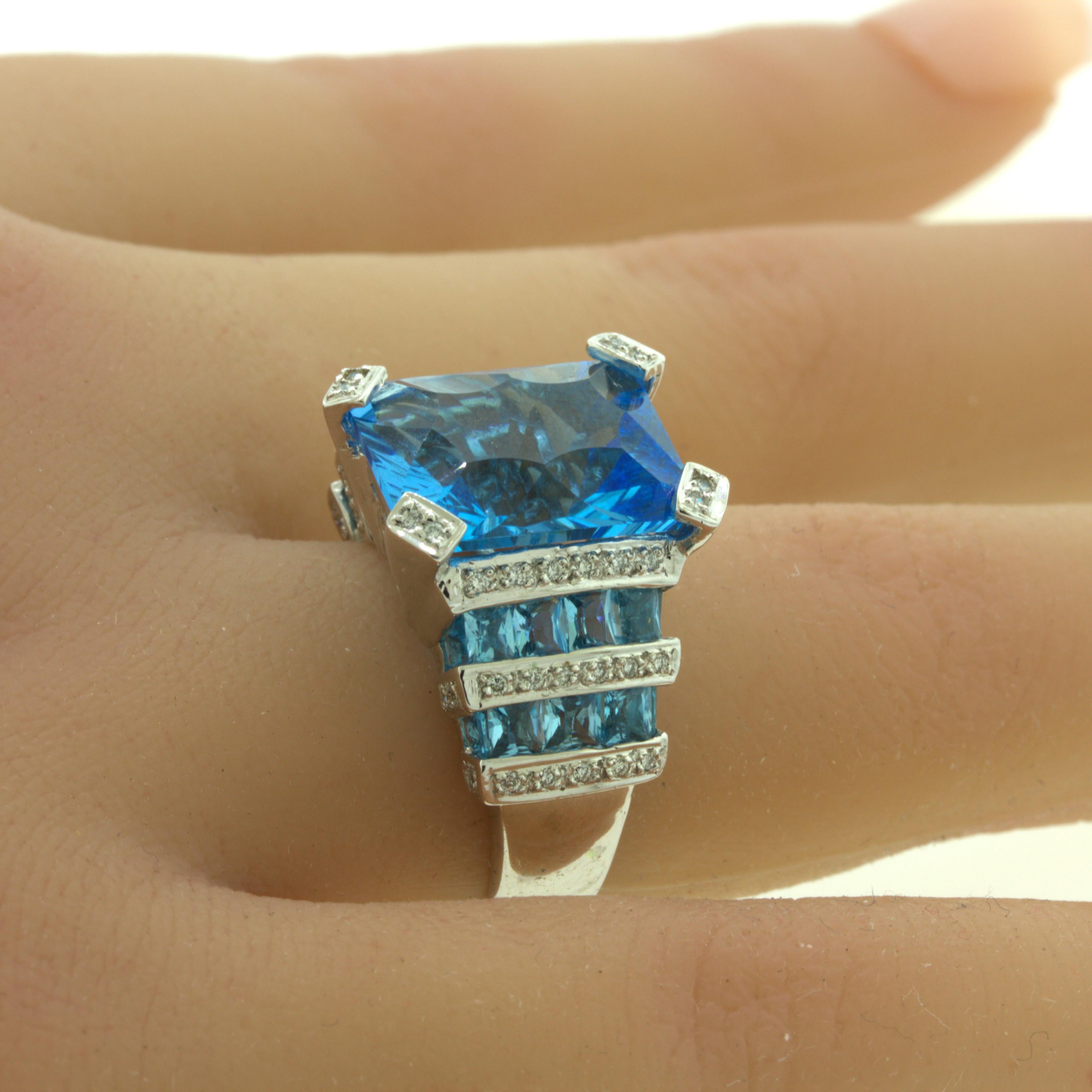 Bellarri Blue Topaz Diamond 18K White Gold Ring For Sale 5