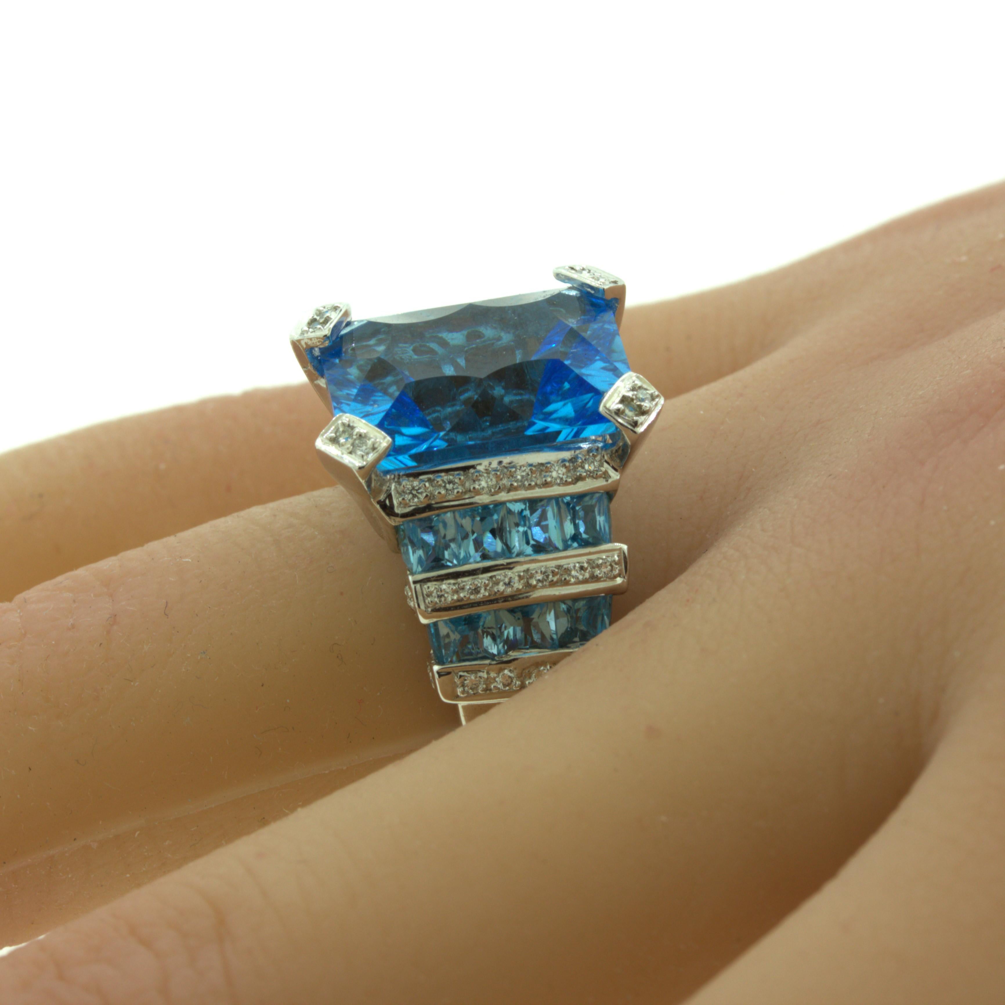 Bellarri Blue Topaz Diamond 18K White Gold Ring For Sale 6