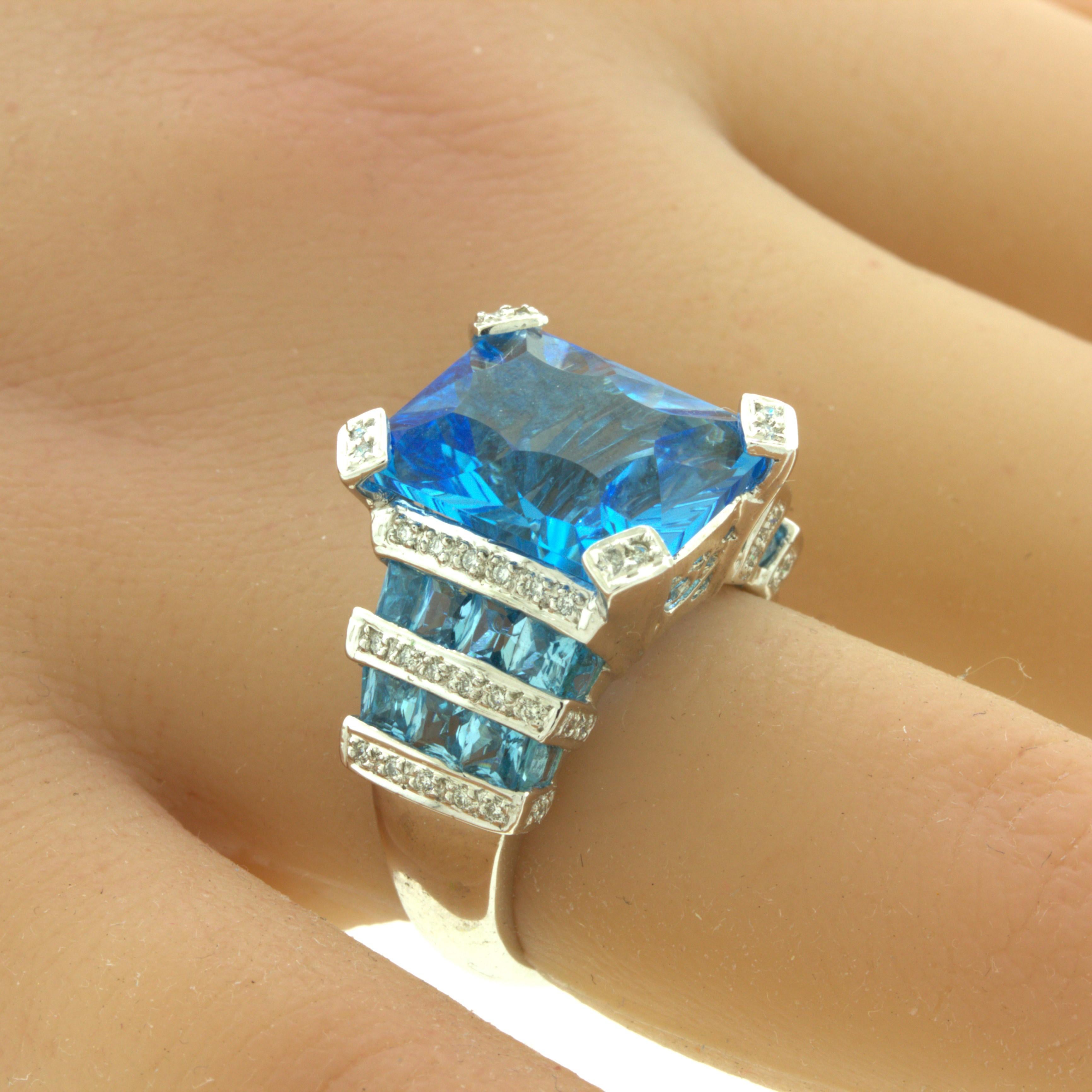 Bellarri Blue Topaz Diamond 18K White Gold Ring For Sale 7
