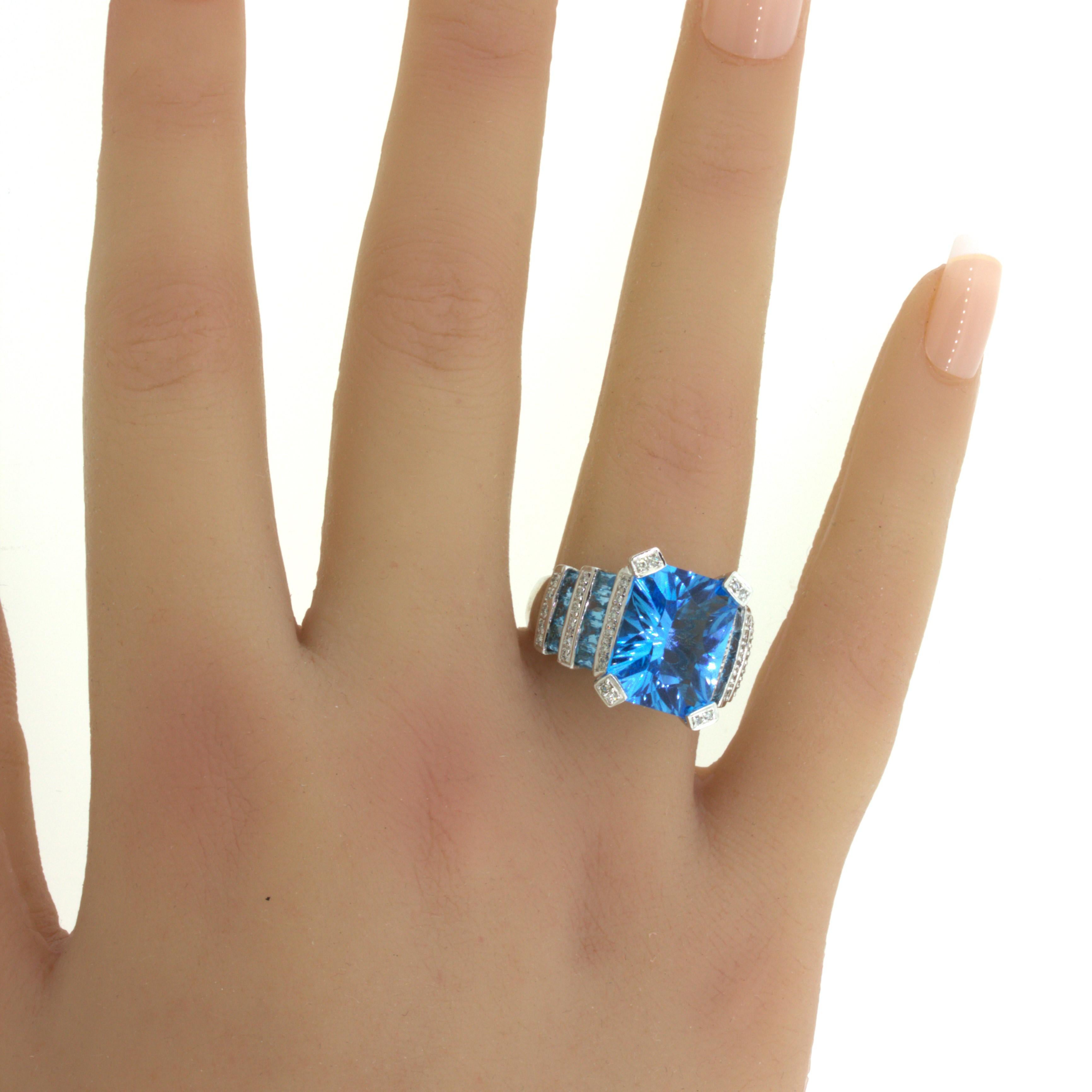 Bellarri Blue Topaz Diamond 18K White Gold Ring For Sale 9