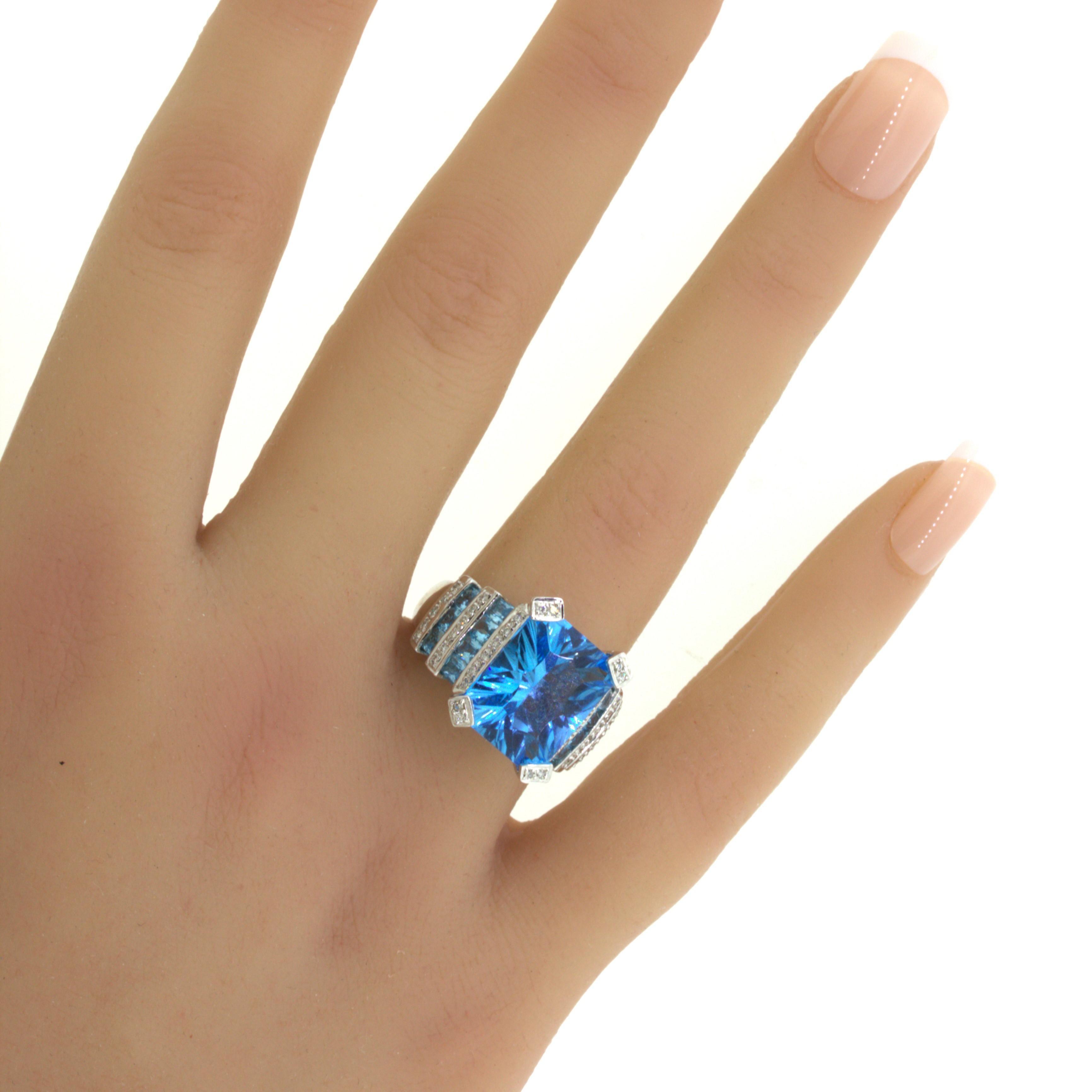 Bellarri Blue Topaz Diamond 18K White Gold Ring For Sale 10