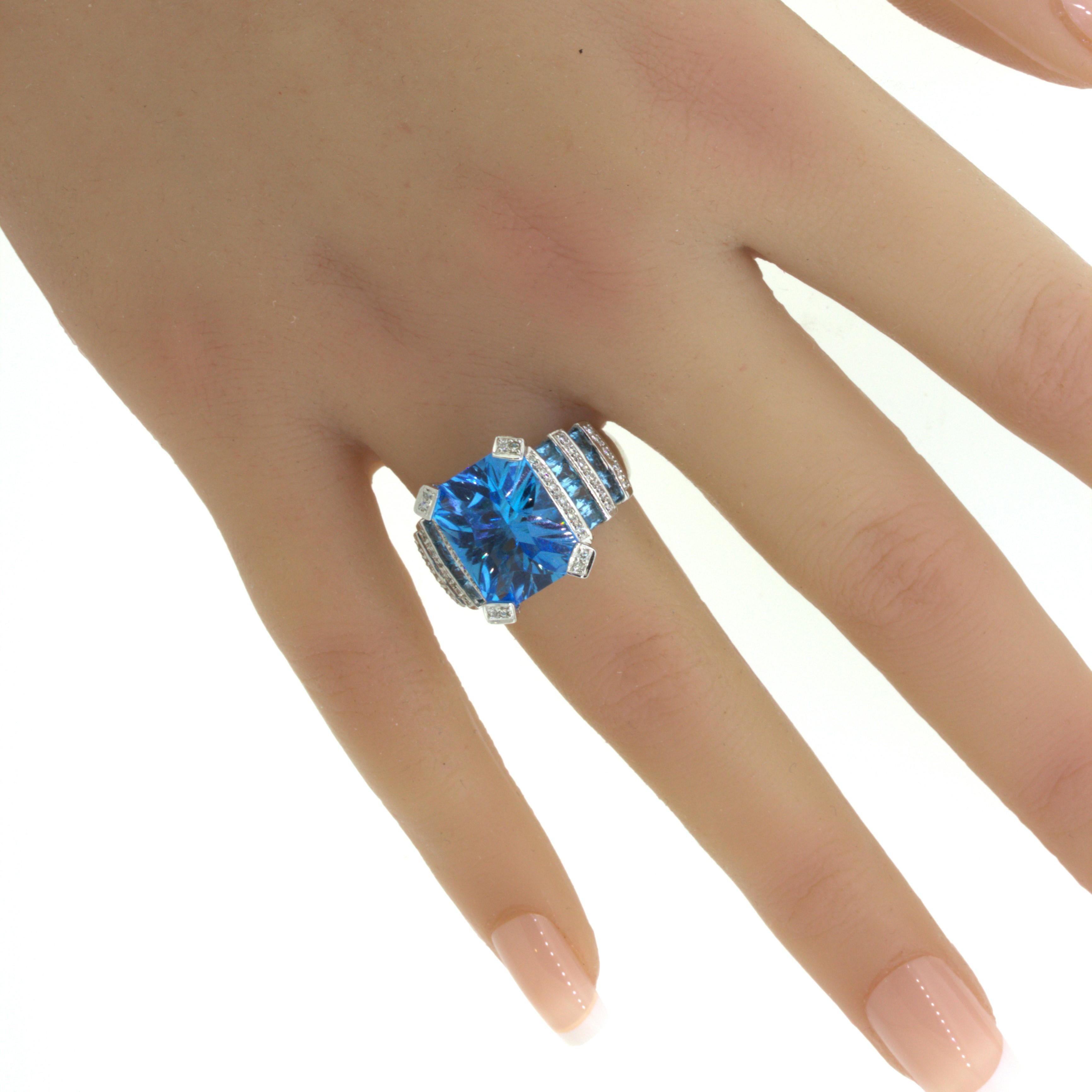 Bellarri Blue Topaz Diamond 18K White Gold Ring For Sale 11