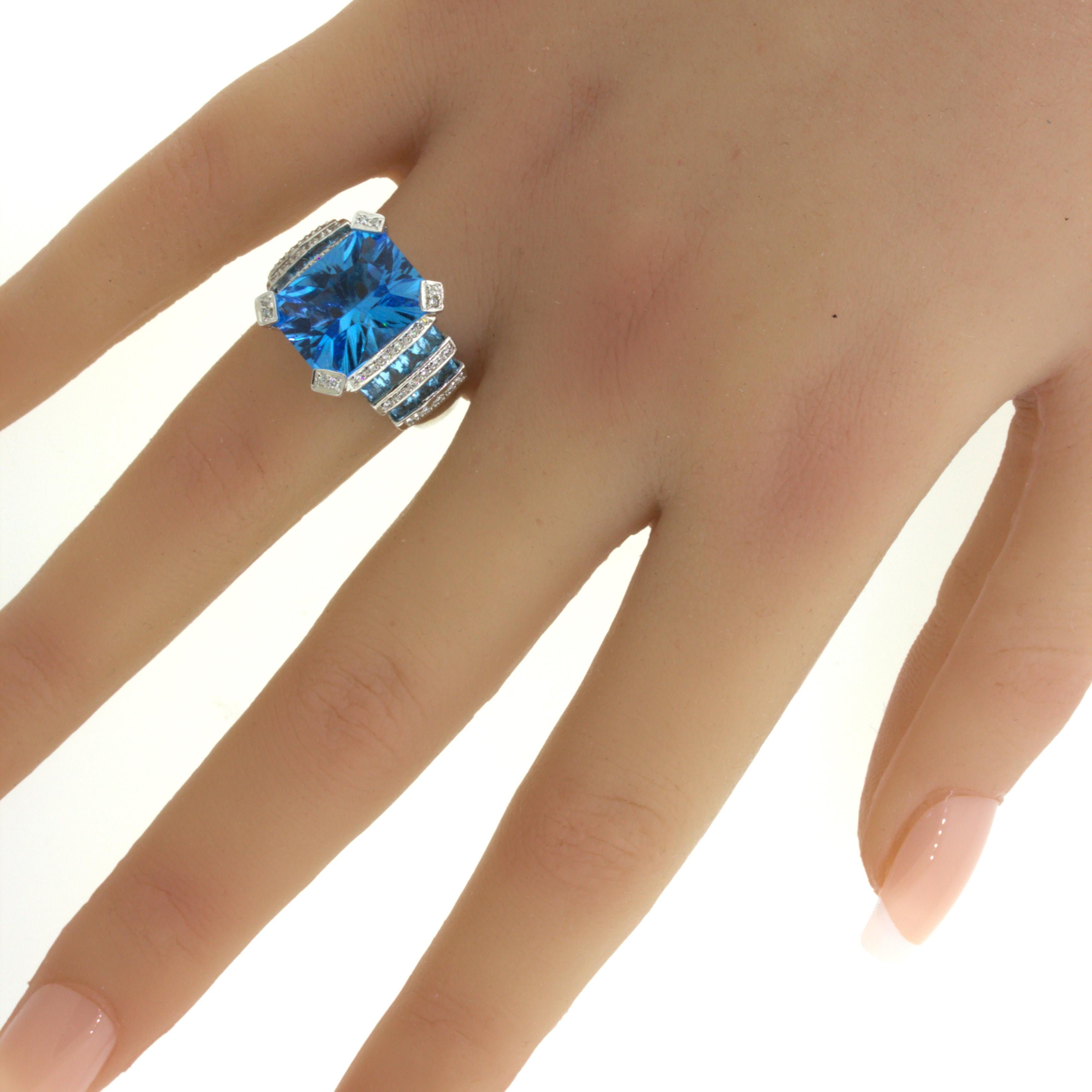 Bellarri Blue Topaz Diamond 18K White Gold Ring For Sale 12