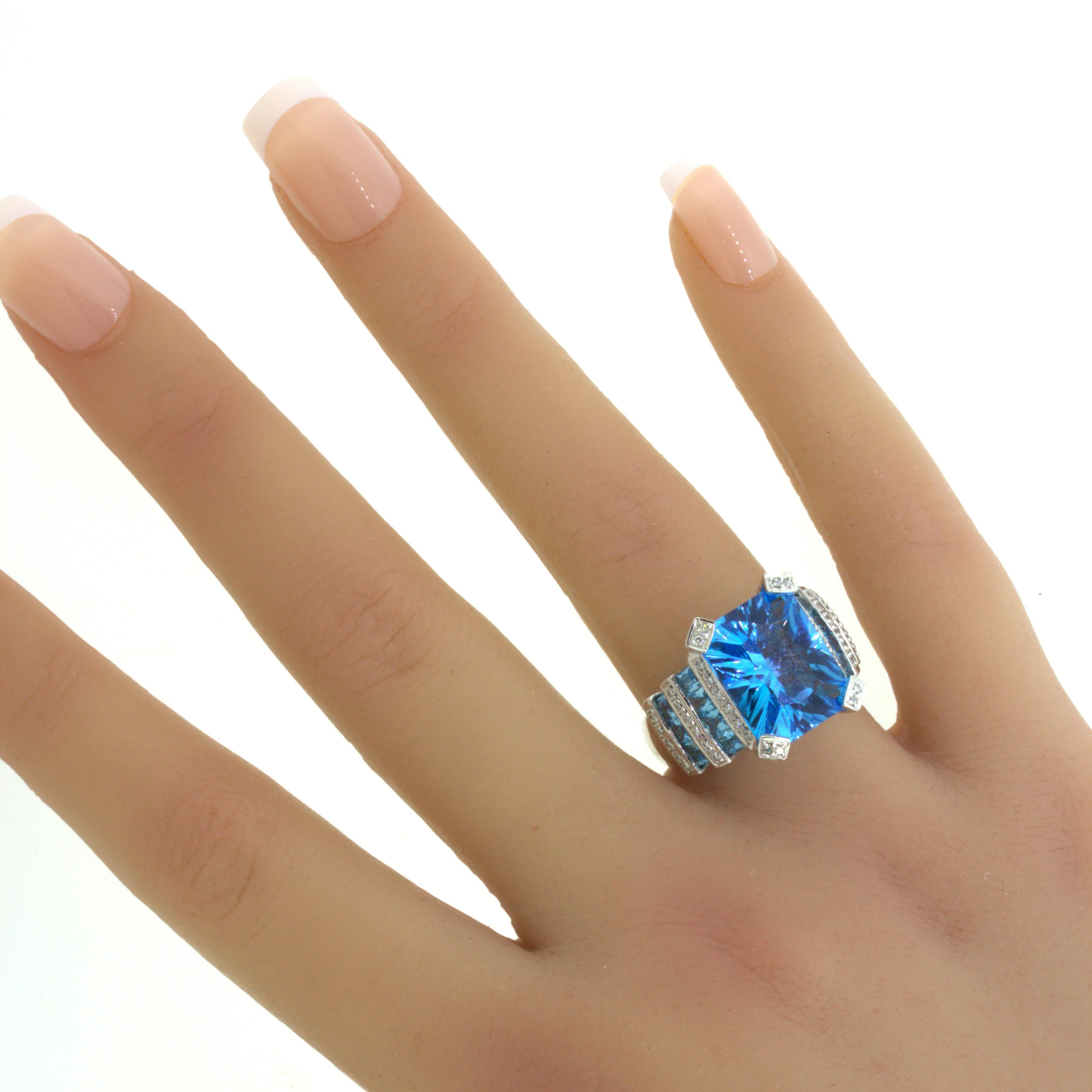 Bellarri Blue Topaz Diamond 18K White Gold Ring For Sale 13