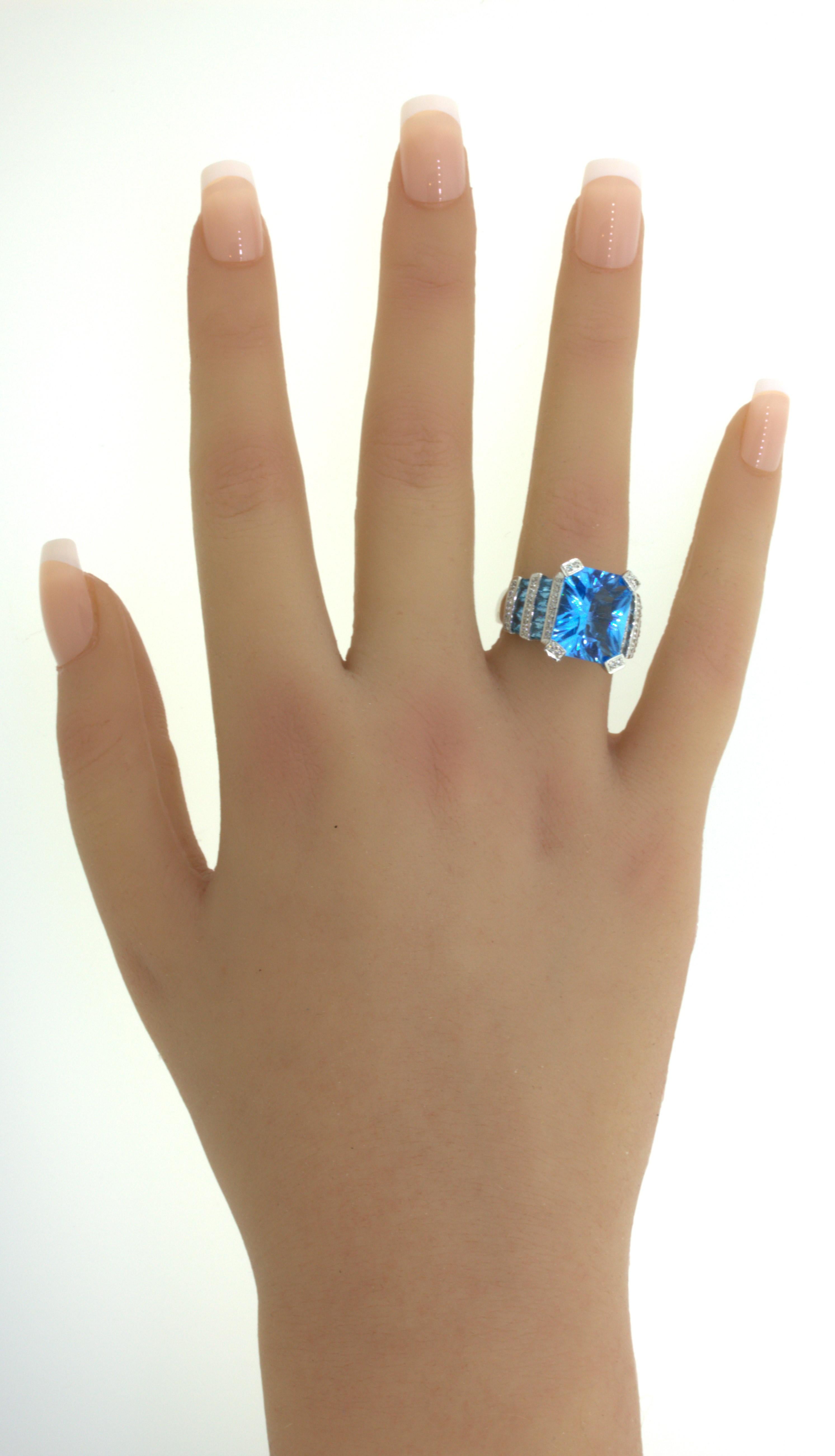 Bellarri Blue Topaz Diamond 18K White Gold Ring For Sale 14