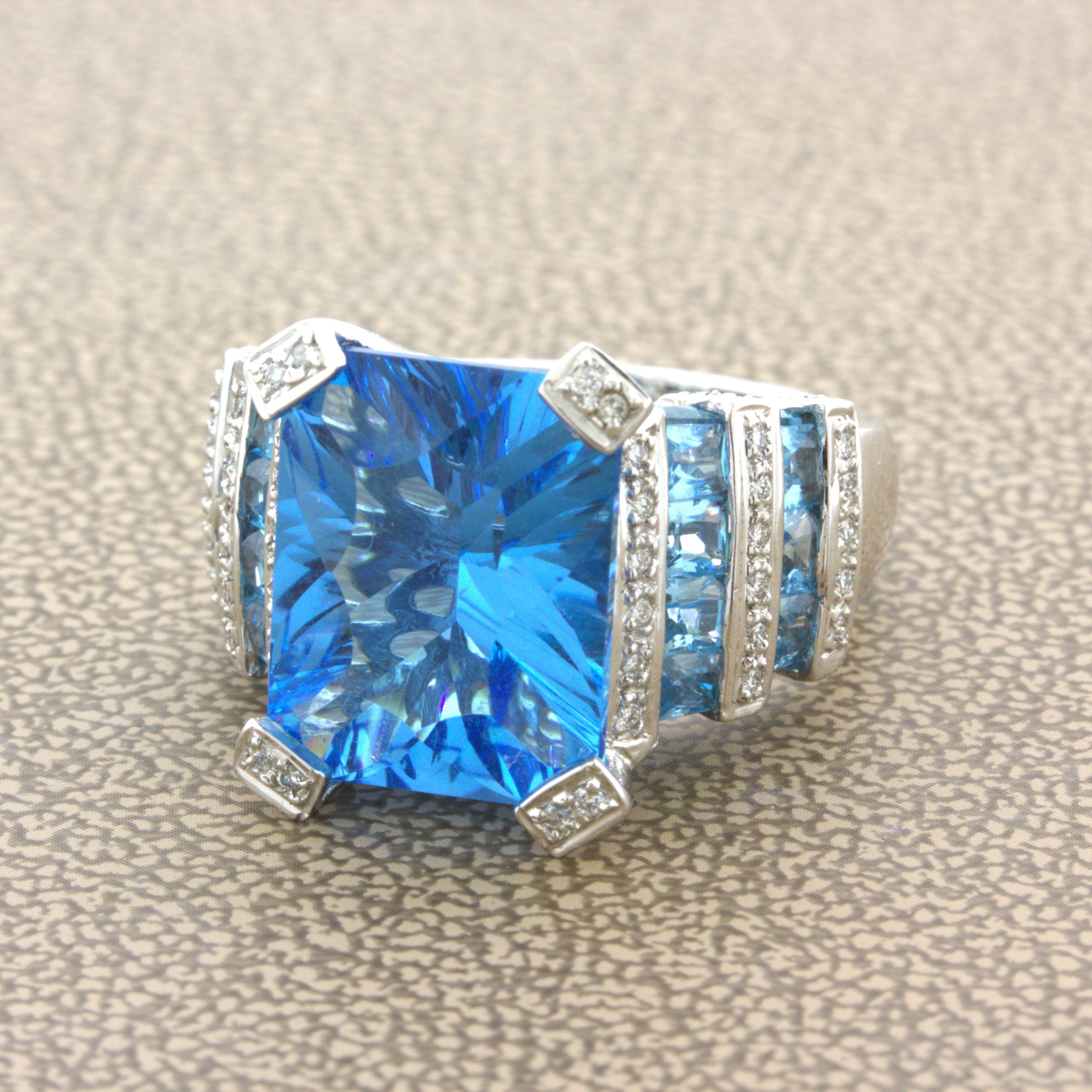Bellarri Blue Topaz Diamond 18K White Gold Ring In New Condition For Sale In Beverly Hills, CA
