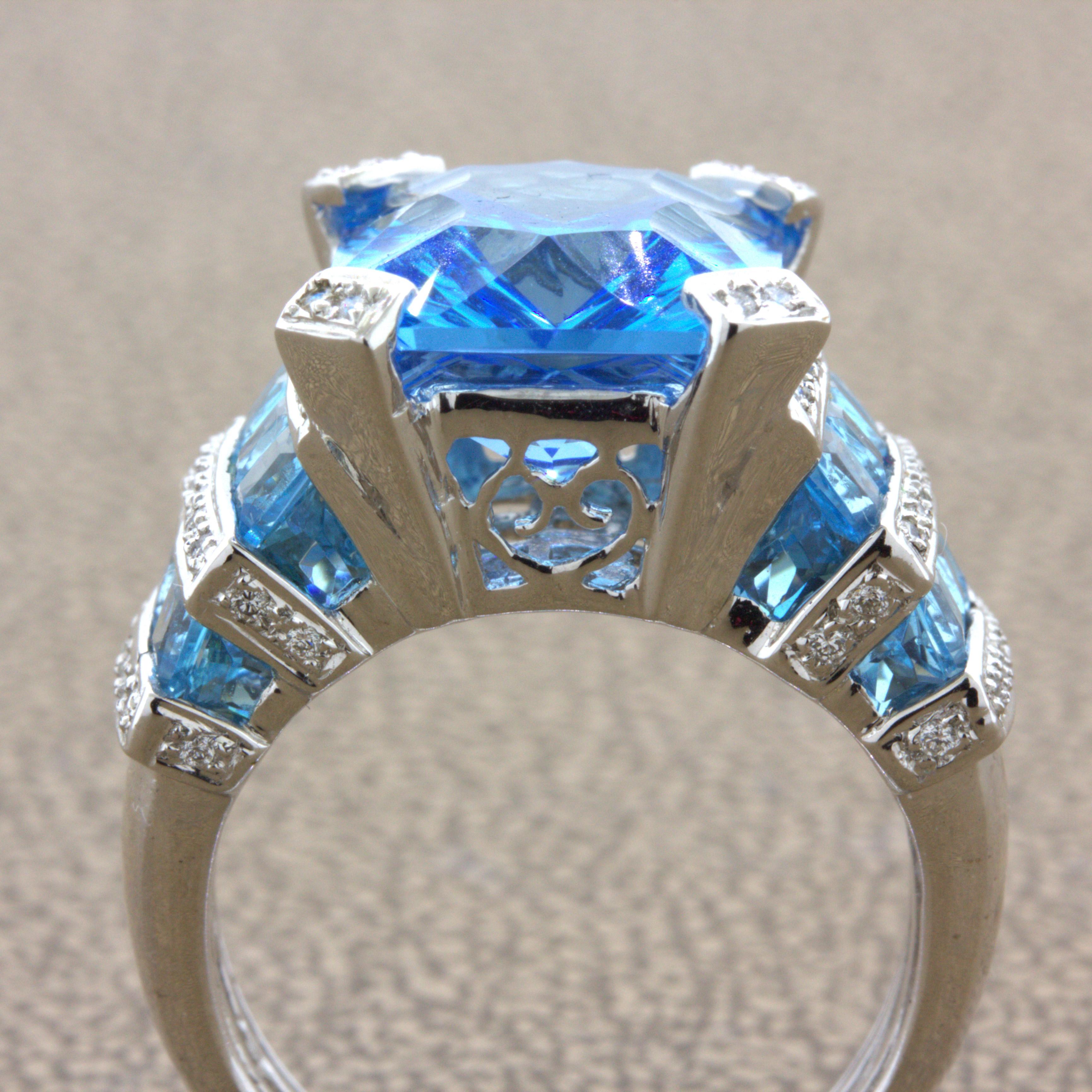 Bellarri Bague en or blanc 18 carats avec topaze bleue et diamants en vente 2