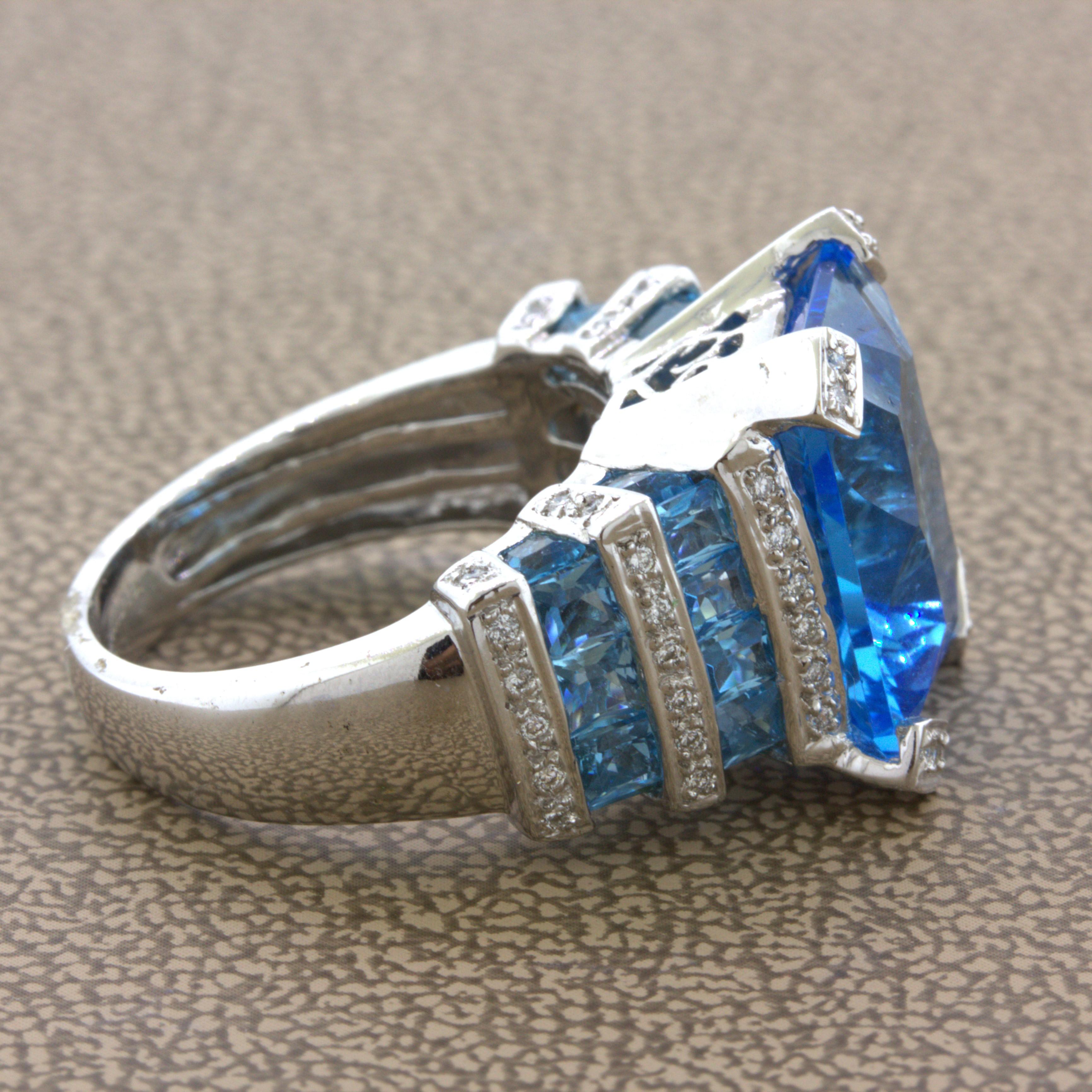 Bellarri Blue Topaz Diamond 18K White Gold Ring For Sale 2