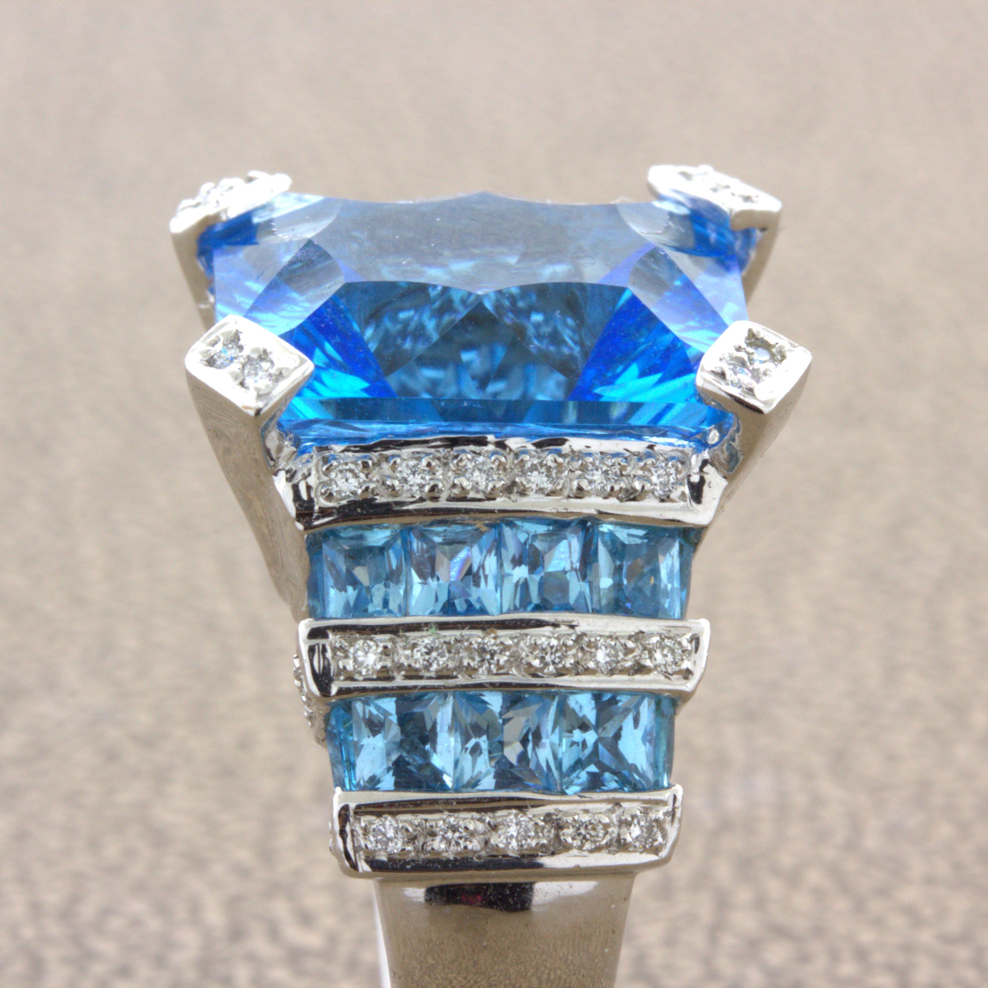 Bellarri Bague en or blanc 18 carats avec topaze bleue et diamants en vente 4