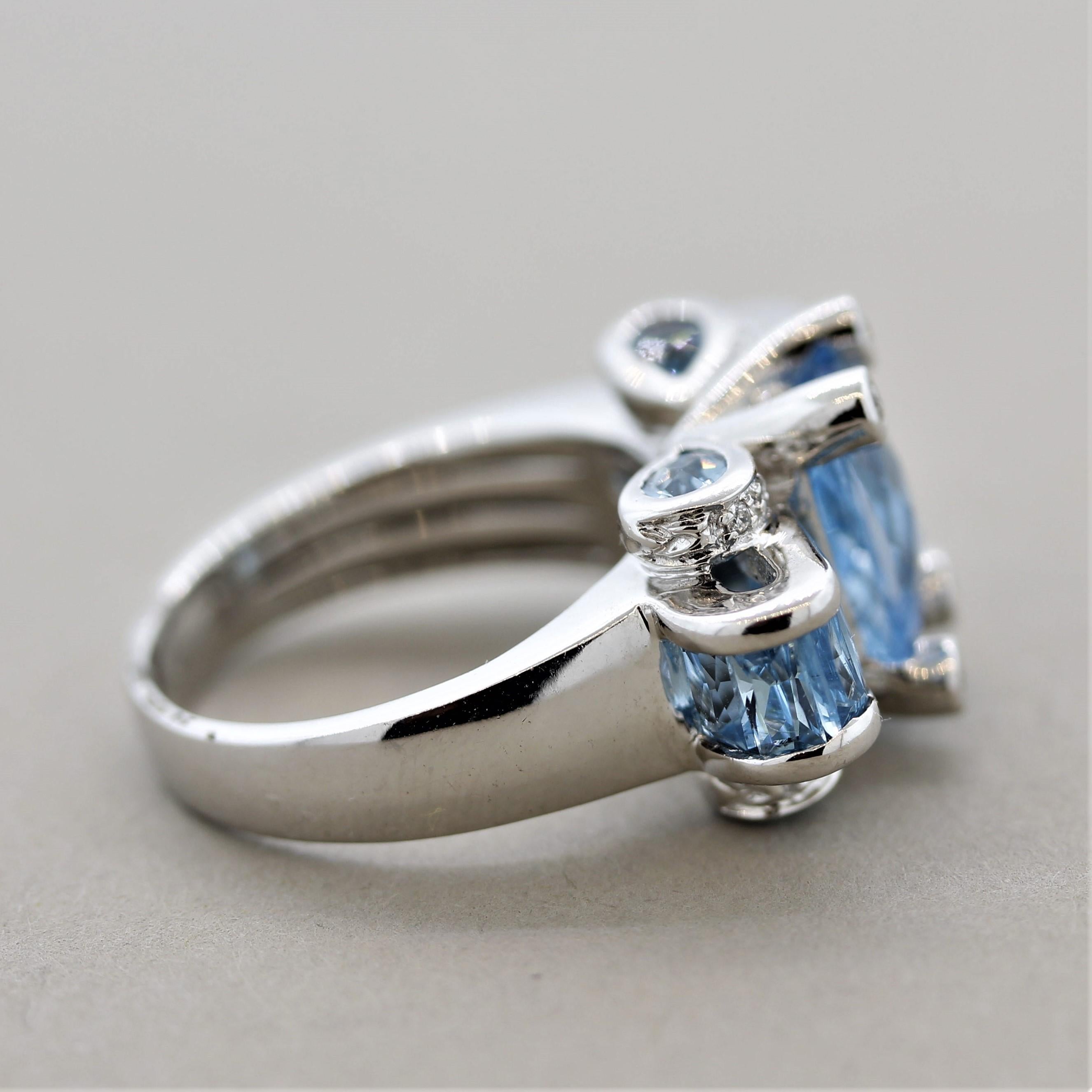 Women's Bellarri Blue Topaz Diamond Gold Cocktail Ring For Sale