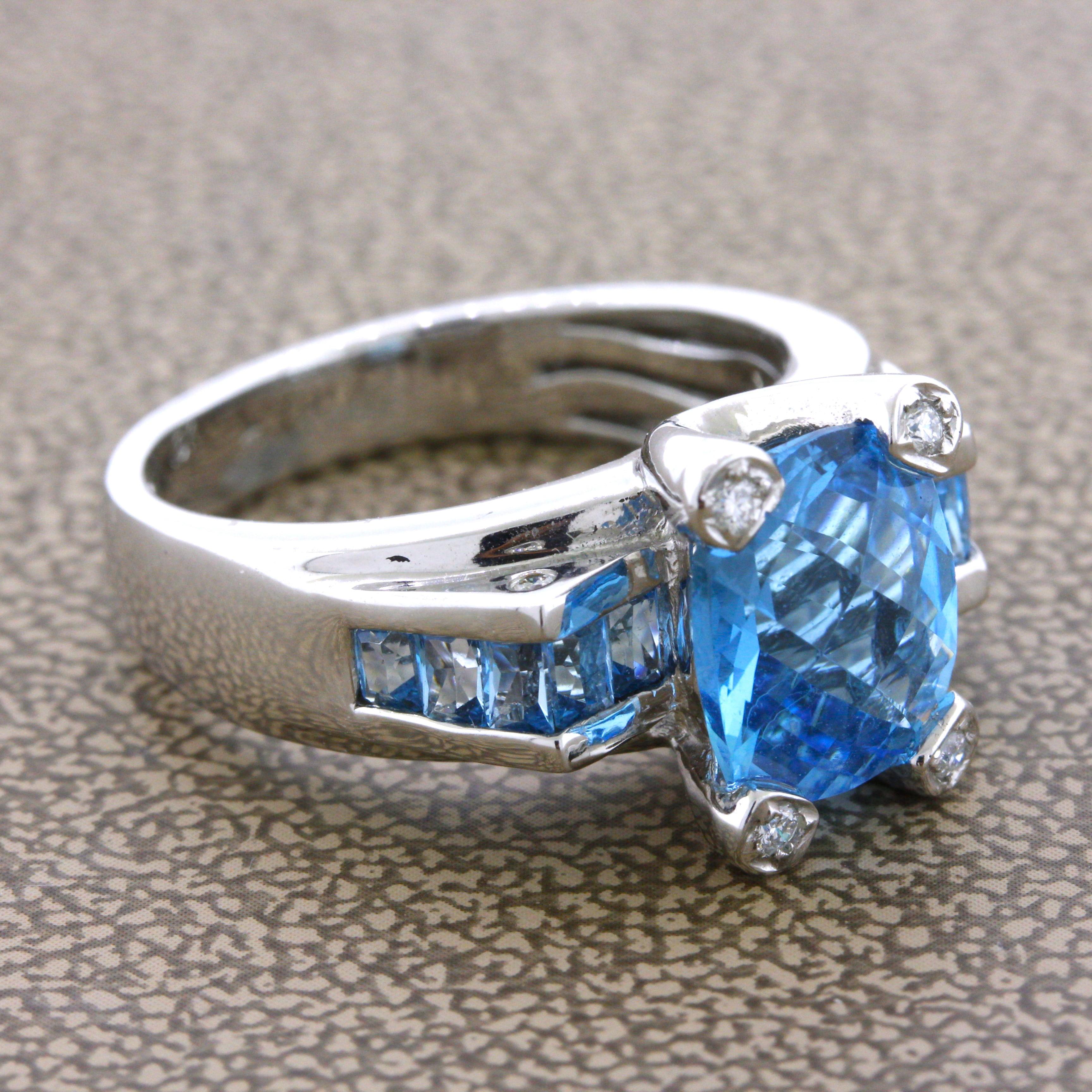 Oval Cut Bellarri Blue Topaz Diamond Gold Ring For Sale