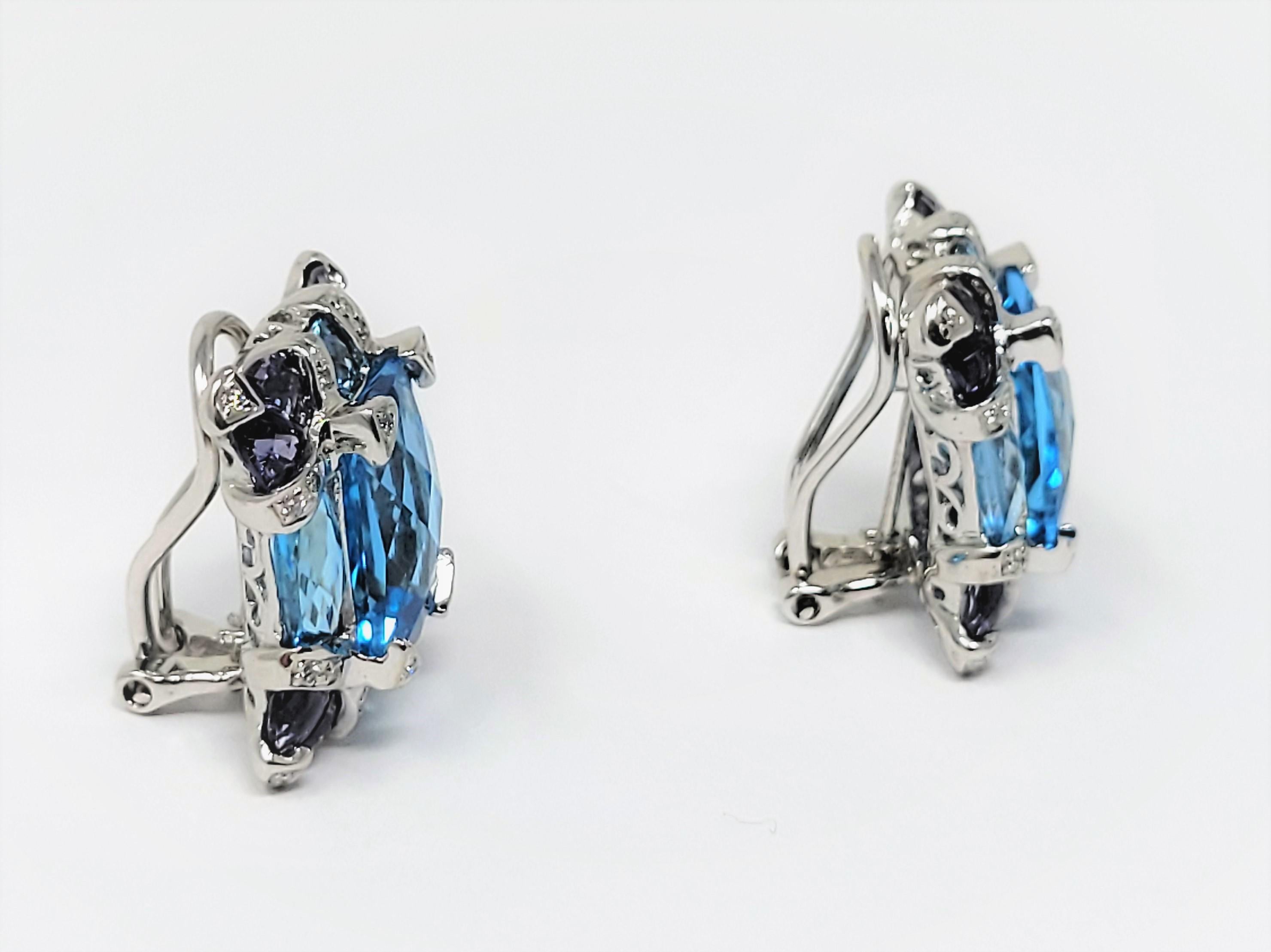 Moderne Bellarri Boucles d'oreilles en topaze bleue, iolite et diamants en vente